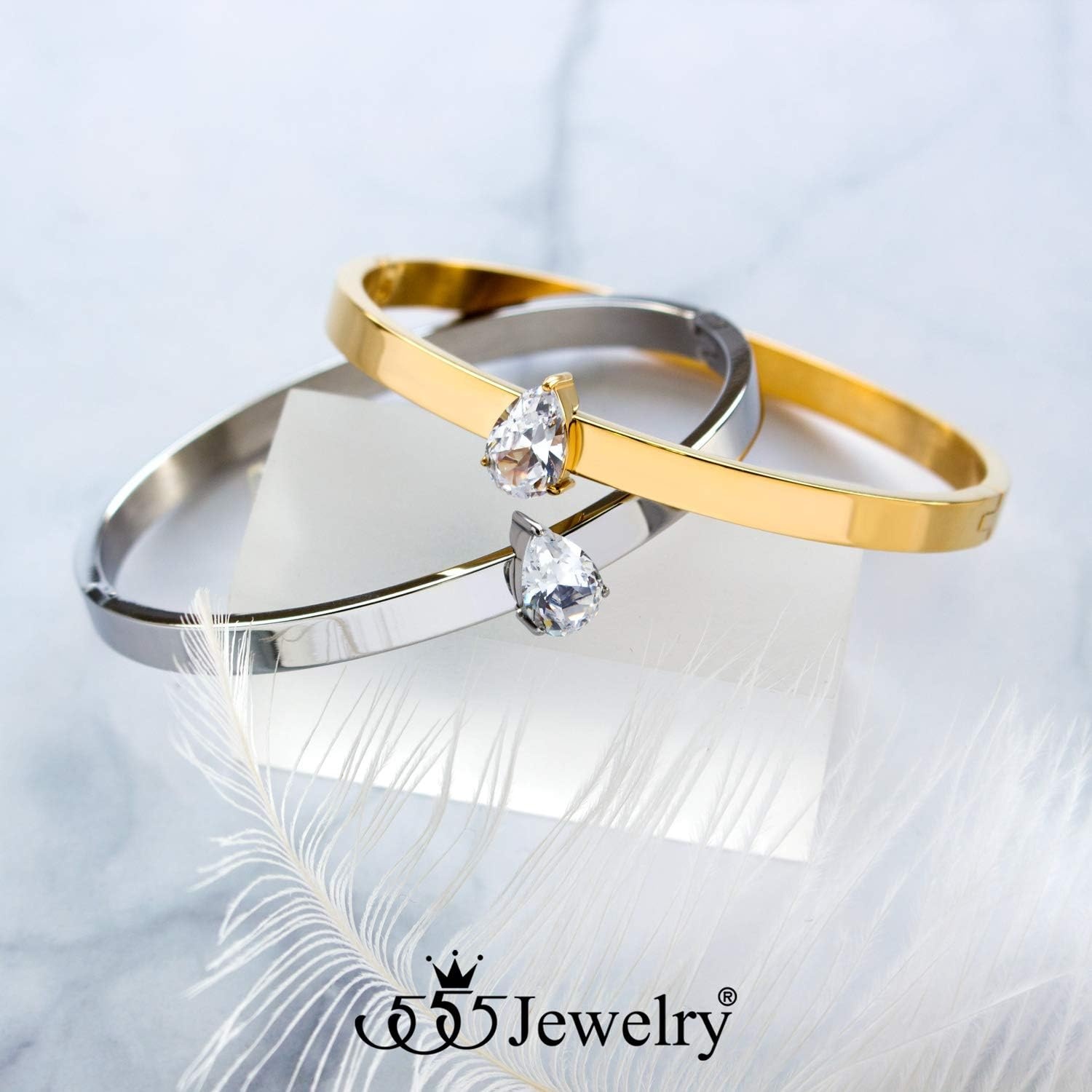 image:image555Jewelry Stainless Steel Hinge Lock Heart Shape CZ Cuff Bangle Bracelet for WomenGold Teardrop CZ