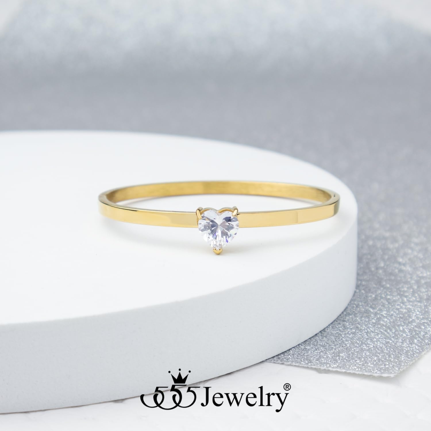 image:image555Jewelry Stainless Steel Hinge Lock Heart Shape CZ Cuff Bangle Bracelet for WomenGold