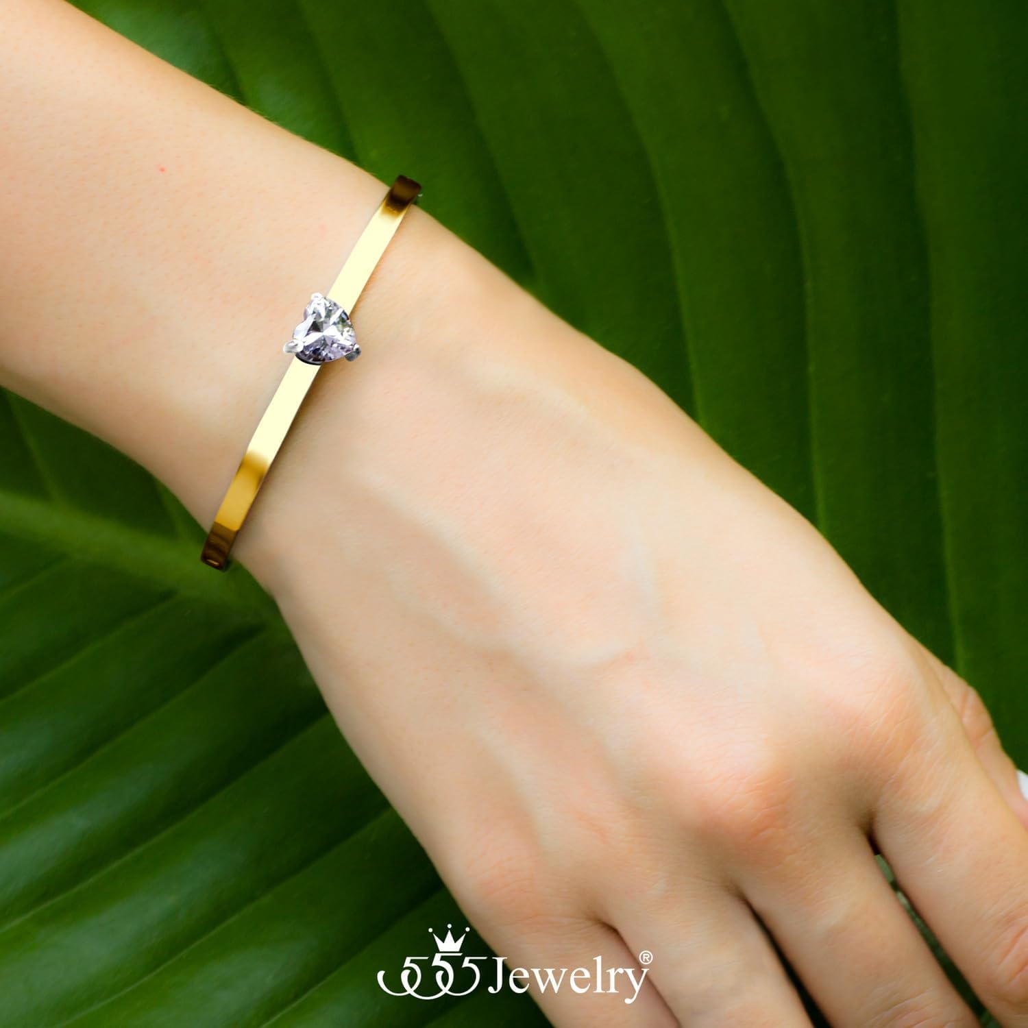 image:image555Jewelry Stainless Steel Hinge Lock Heart Shape CZ Cuff Bangle Bracelet for WomenGold