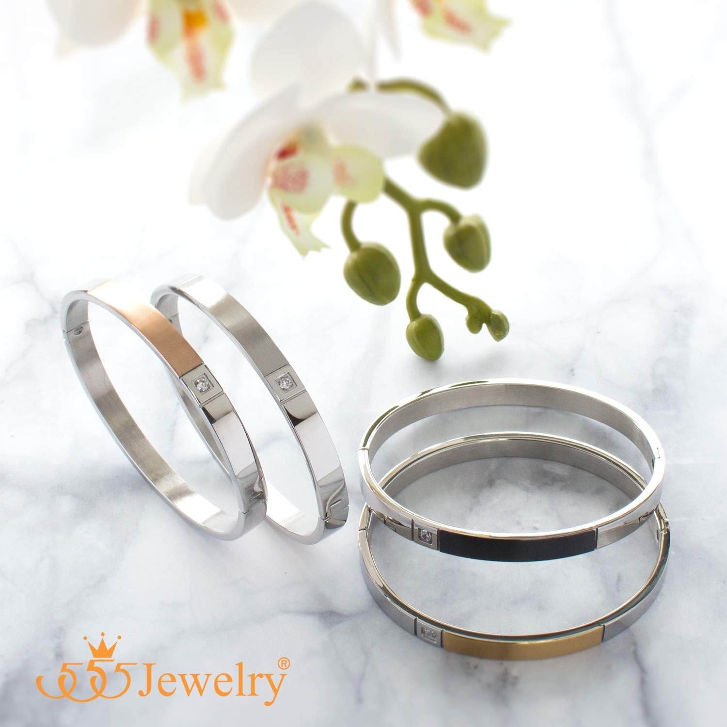 image:image555Jewelry Stainless Steel Hinged Lock CZ Cuff Bangle Bracelet for Men amp WomenRose Gold