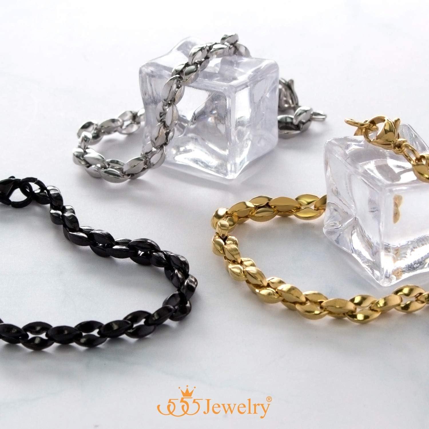 image:image555Jewelry Stainless Steel Hollow Coffee Bean Unisex Link Chain Bangle BraceletYellow Gold