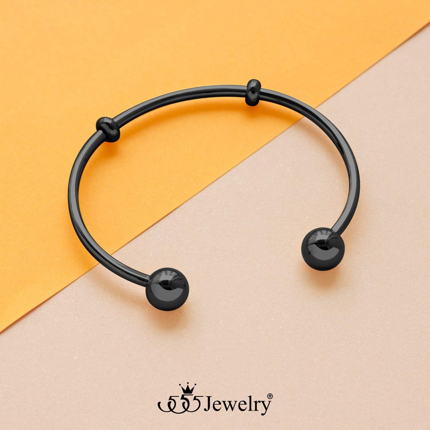 image:image555Jewelry Stainless Steel Open Cuff Bangle Bead Bracelet for Women amp MenBlack