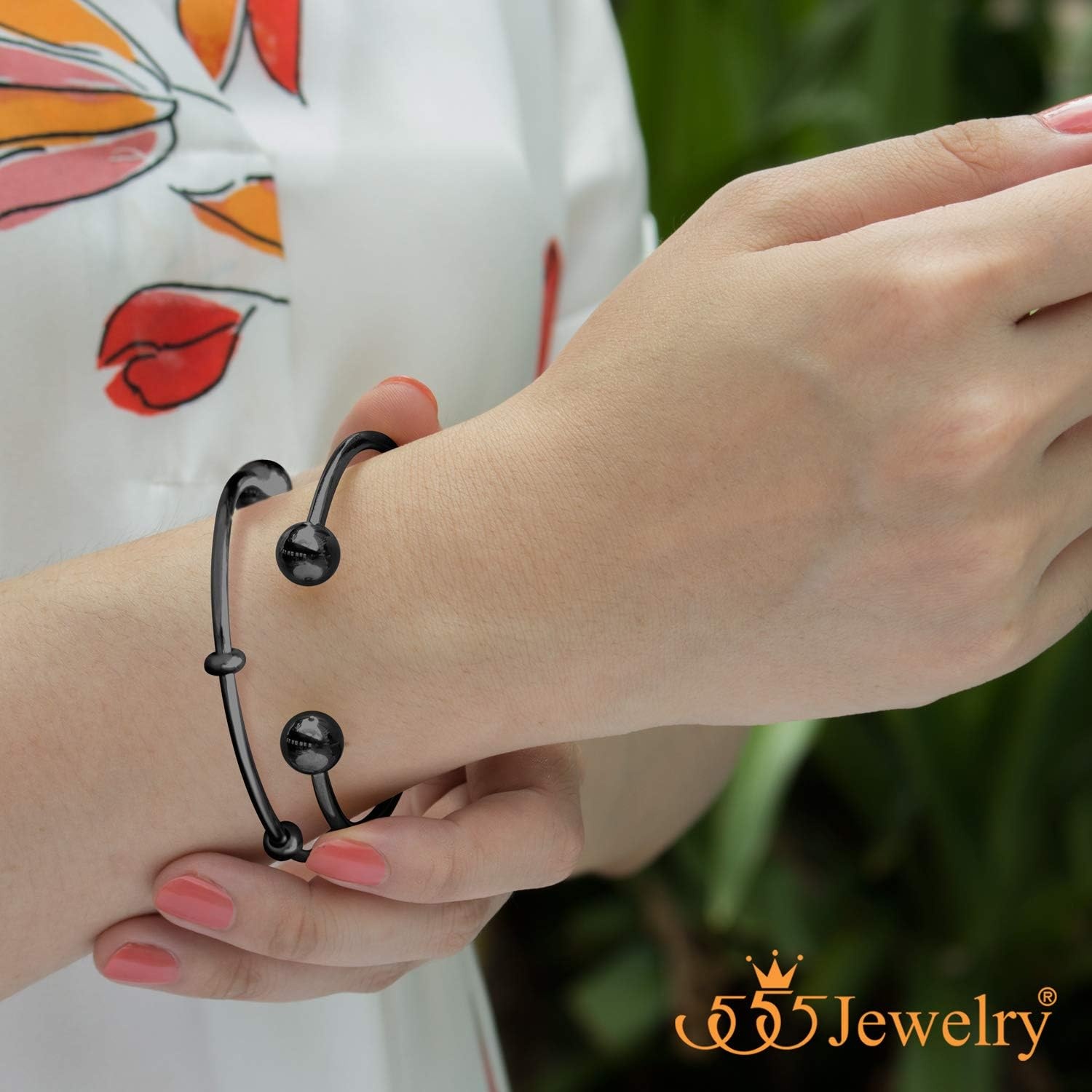 image:image555Jewelry Stainless Steel Open Cuff Bangle Bead Bracelet for Women amp MenBlack