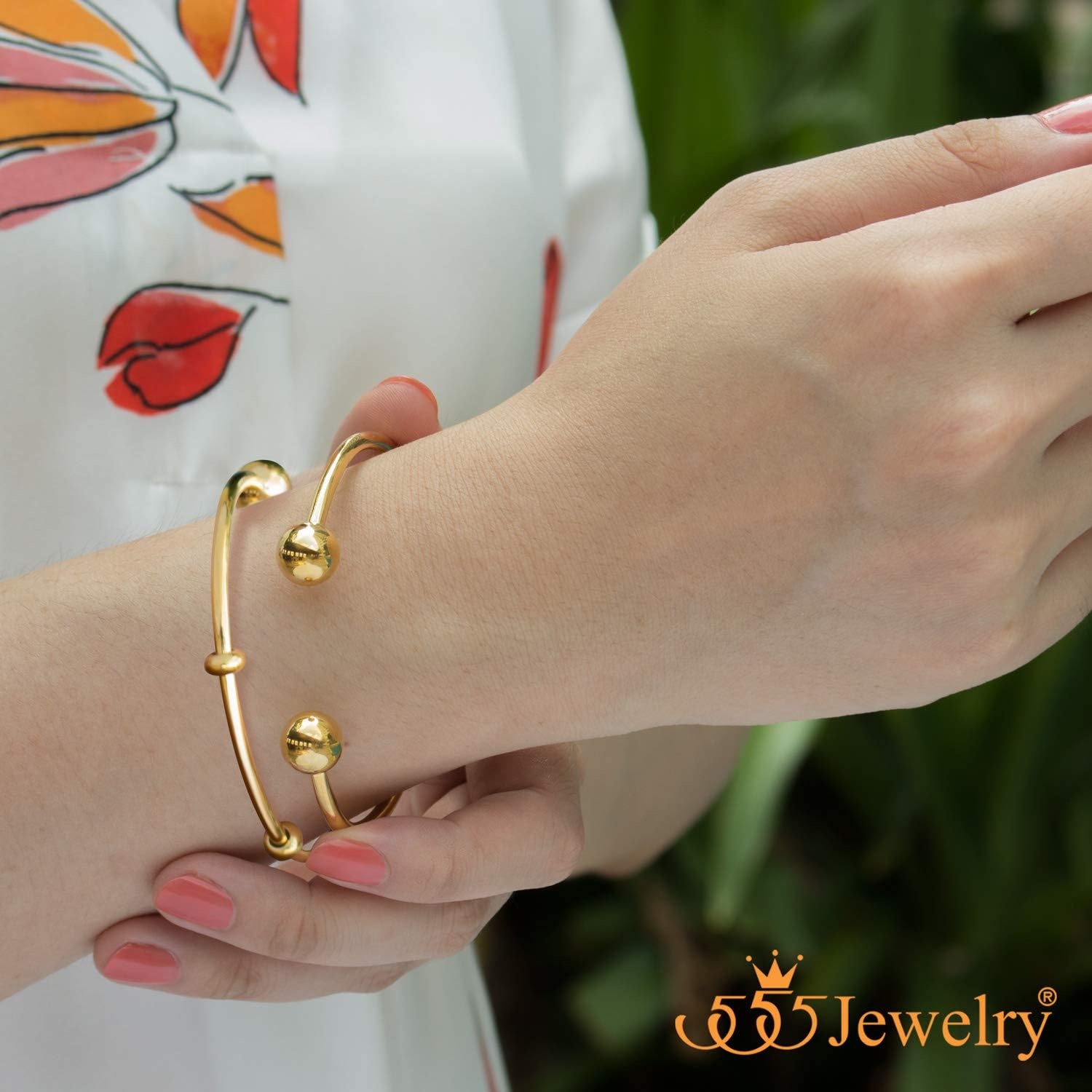 image:image555Jewelry Stainless Steel Open Cuff Bangle Bead Bracelet for Women amp MenGold