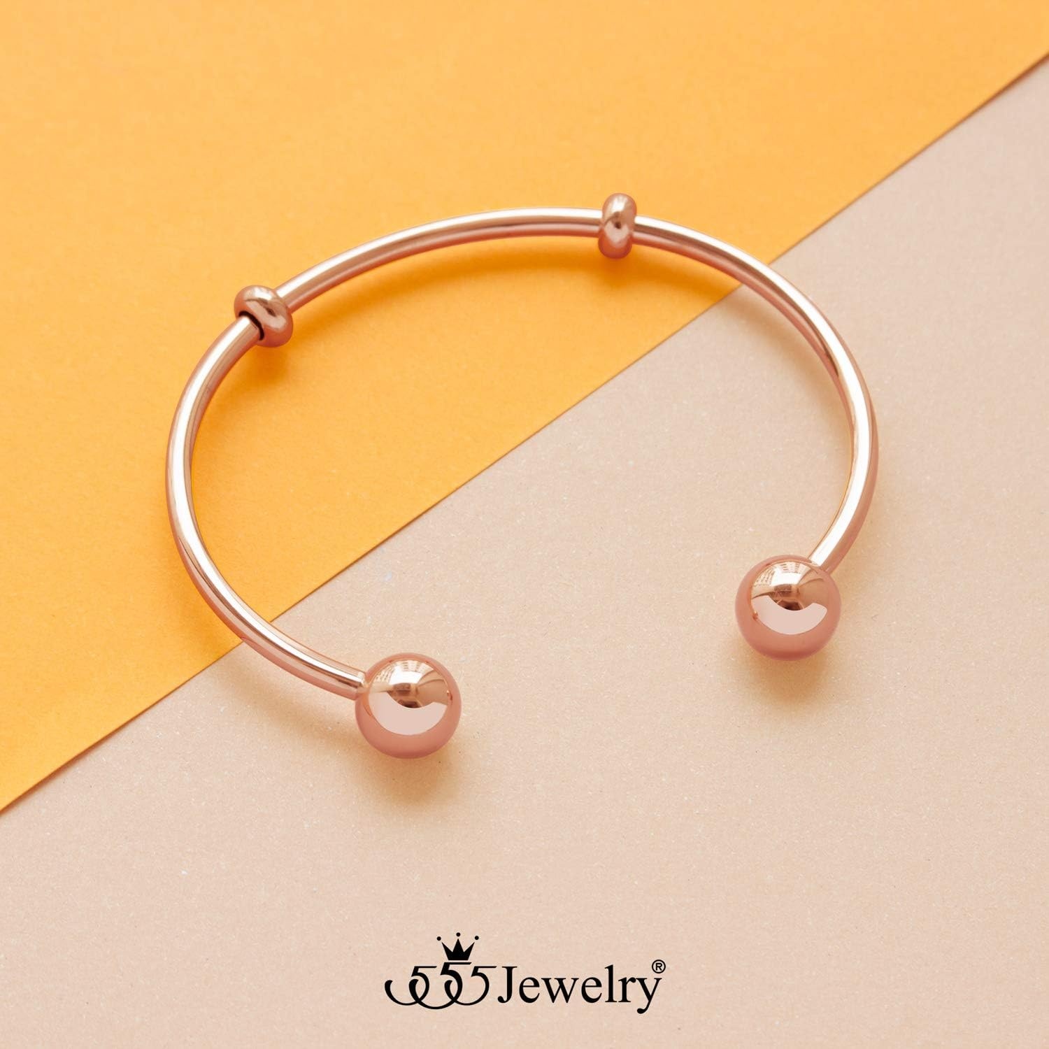image:image555Jewelry Stainless Steel Open Cuff Bangle Bead Bracelet for Women amp MenRose Gold