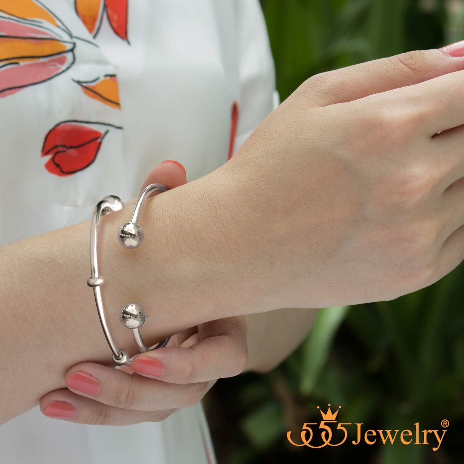 image:image555Jewelry Stainless Steel Open Cuff Bangle Bead Bracelet for Women amp MenSilver