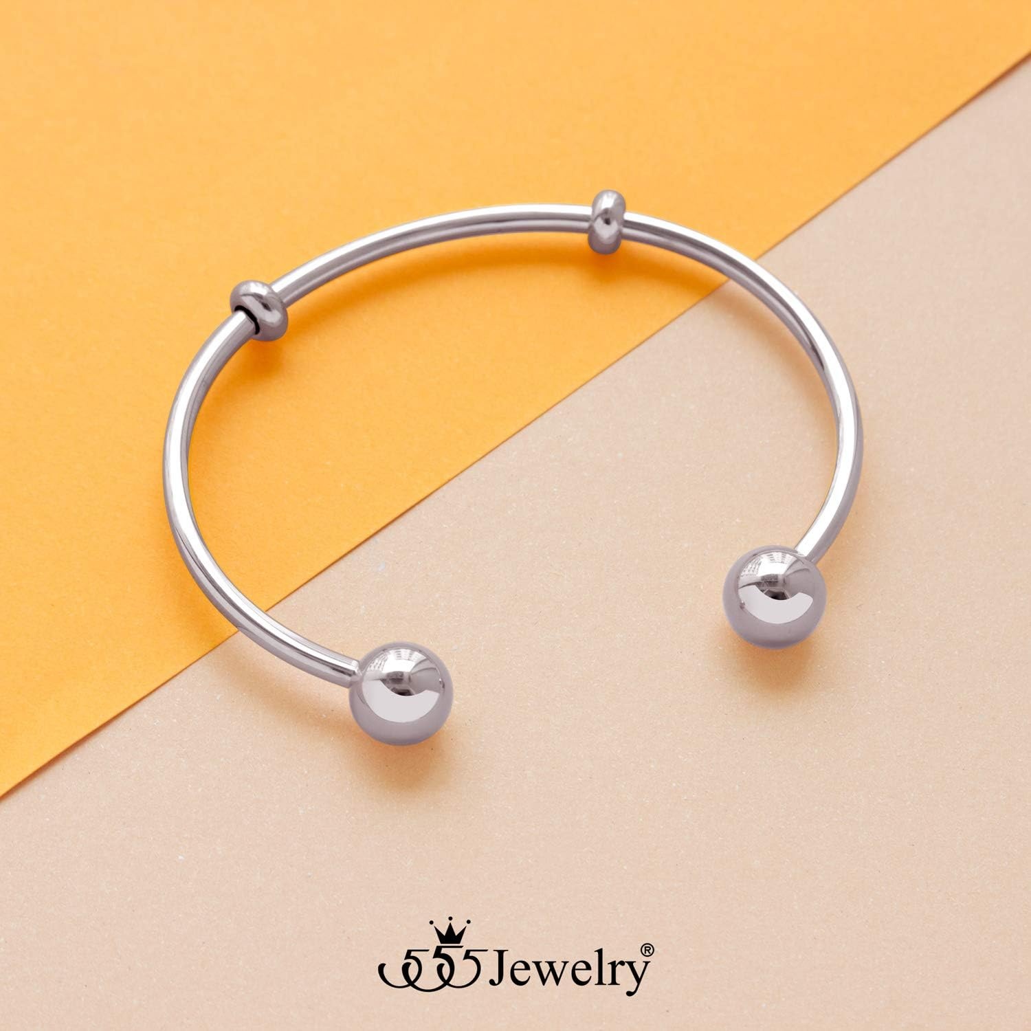 image:image555Jewelry Stainless Steel Open Cuff Bangle Bead Bracelet for Women amp MenSilver