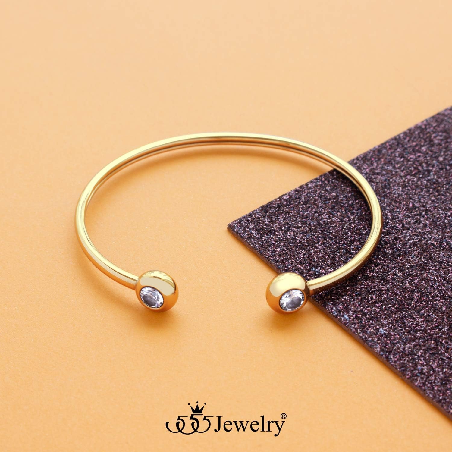 image:image555Jewelry Stainless Steel Open Cuff Bangle CZ Bead Bracelet for Women amp LadiesGold