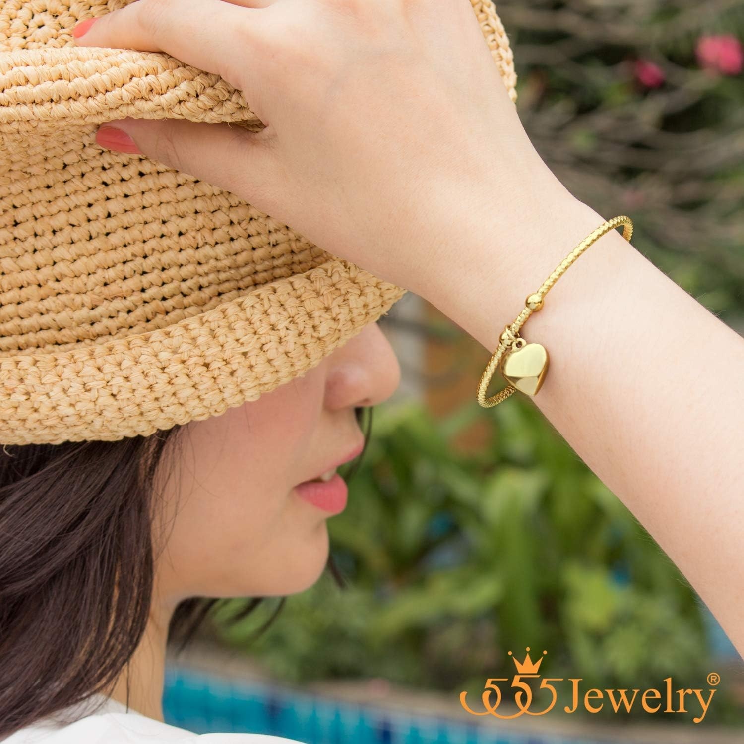 image:image555Jewelry Stainless Steel Open Cuff Bangle Heart Charm Bracelet for Women amp LadiesGold
