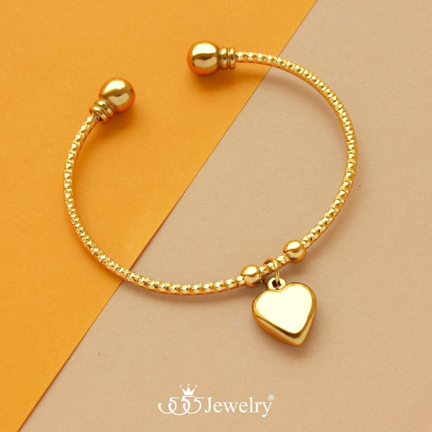 image:image555Jewelry Stainless Steel Open Cuff Bangle Heart Charm Bracelet for Women amp LadiesGold