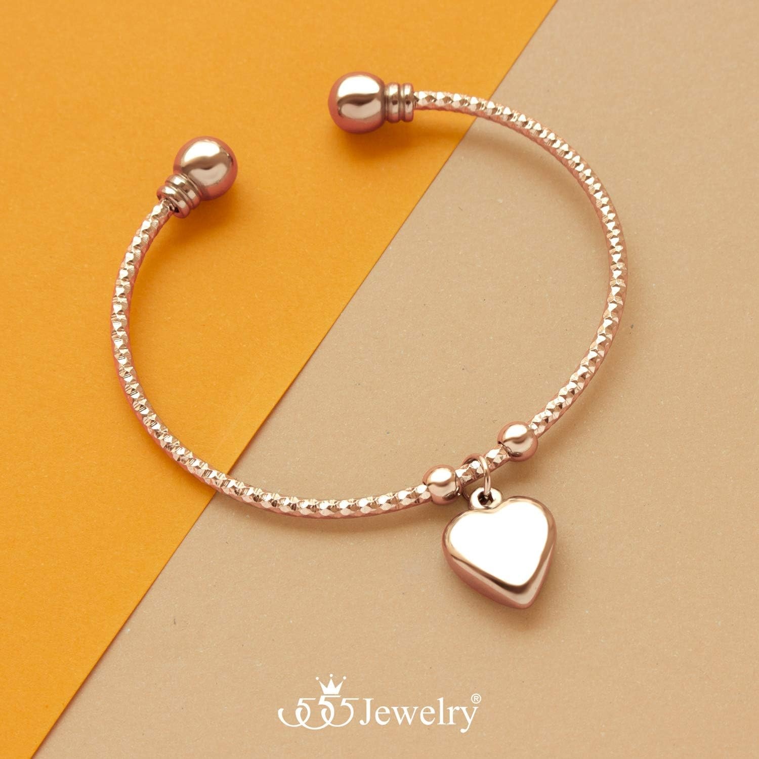 image:image555Jewelry Stainless Steel Open Cuff Bangle Heart Charm Bracelet for Women amp LadiesRose Gold