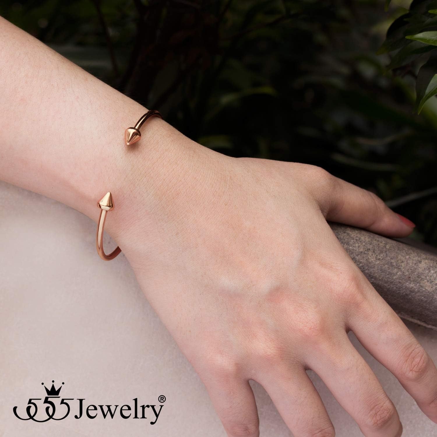 image:image555Jewelry Stainless Steel Open Cuff Bangle Spike Bracelet for Women amp LadiesRose Gold