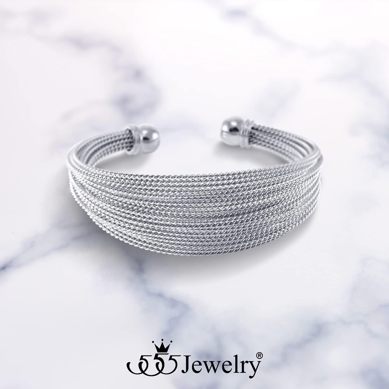 image:image555Jewelry Stainless Steel Open Cuff Twisted Wire Bangle Bracelet for Women amp LadiesSilver