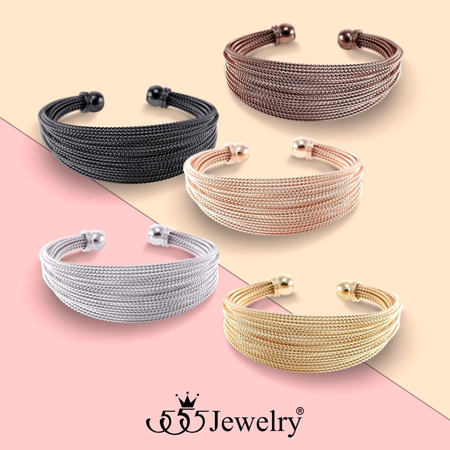 image:image555Jewelry Stainless Steel Open Cuff Twisted Wire Bangle Bracelet for Women amp LadiesSilver