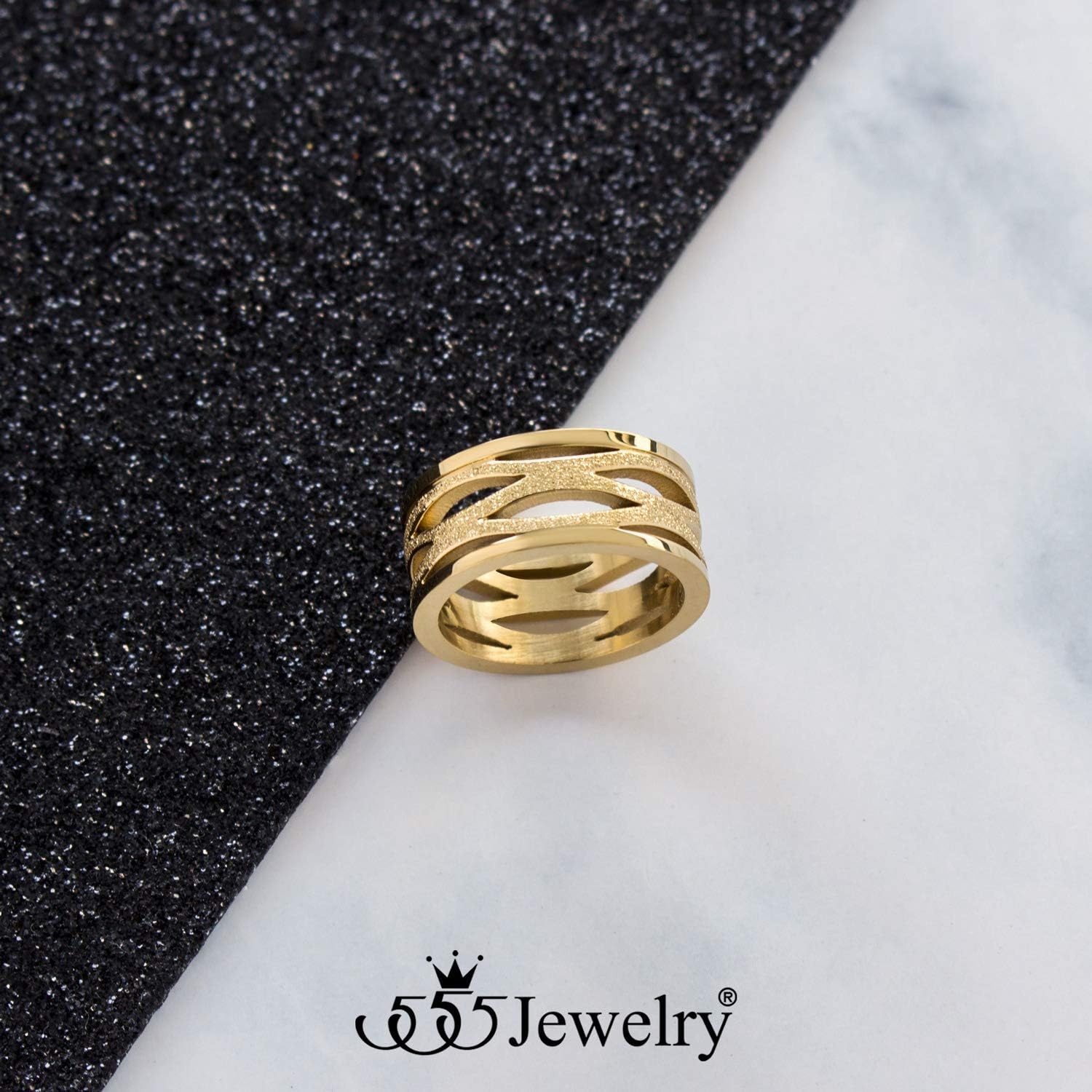 image:image555Jewelry Stainless Steel Sparkly Patterned Ring for Women Glittering Sandblast Texture Female RingGold