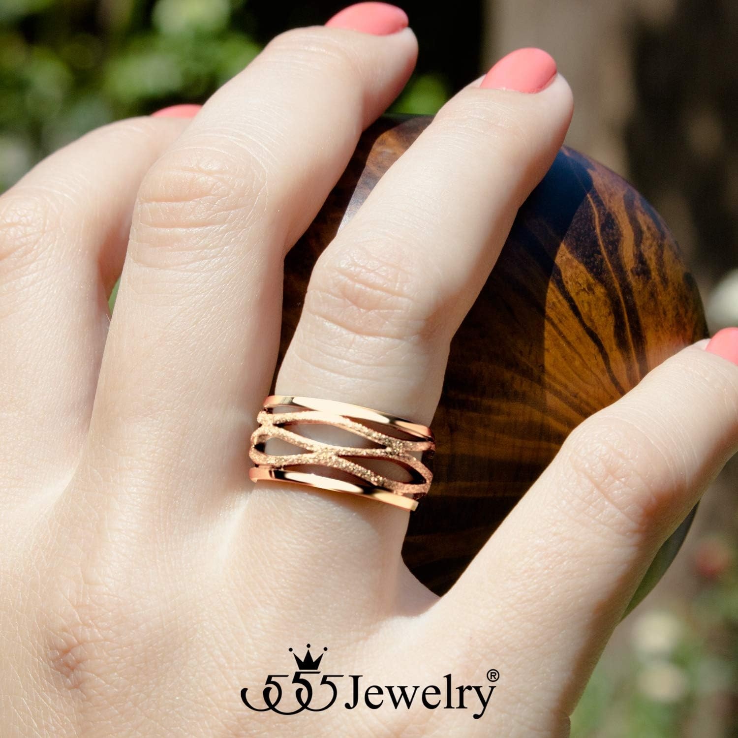 image:image555Jewelry Stainless Steel Sparkly Patterned Ring for Women Glittering Sandblast Texture Female RingRose Gold