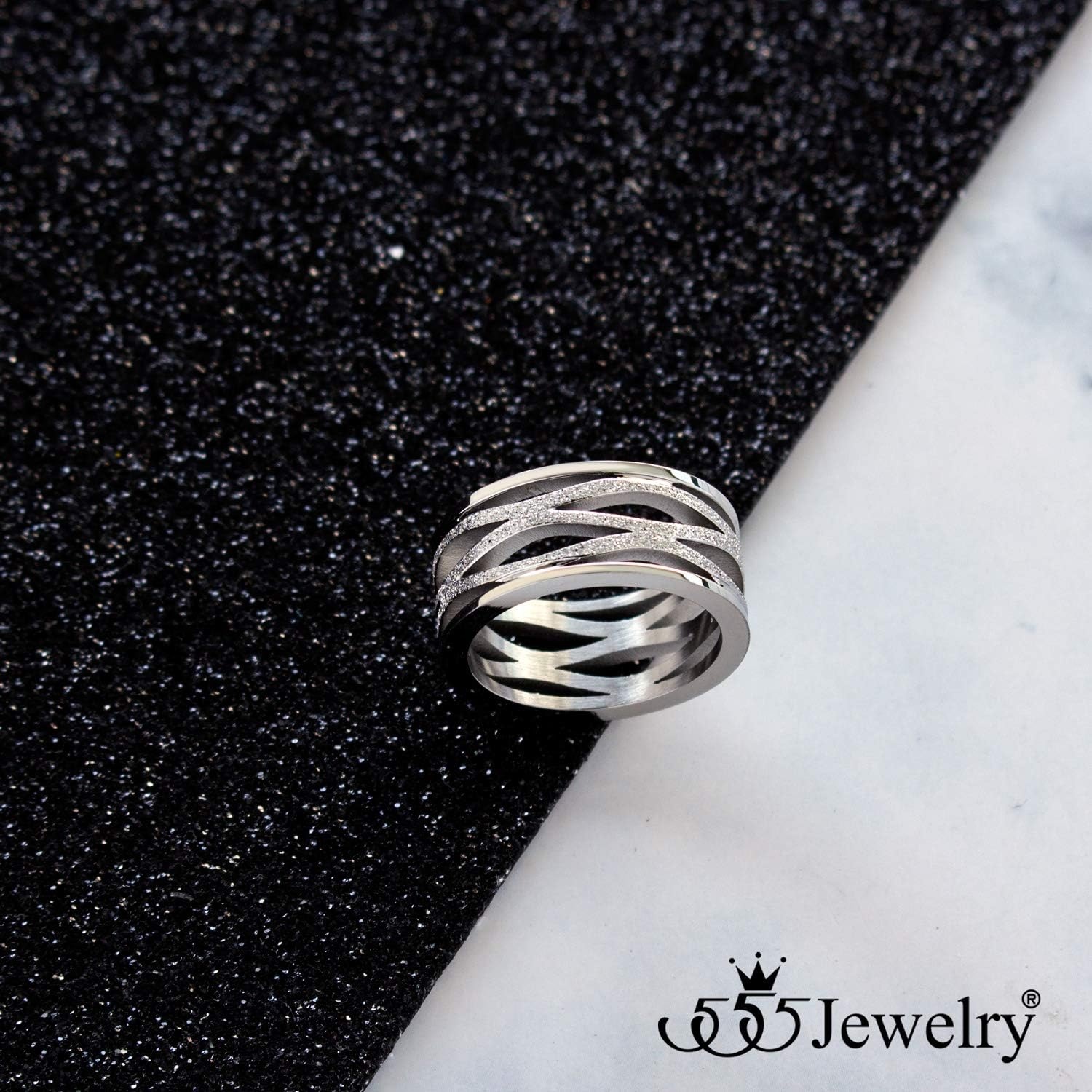 image:image555Jewelry Stainless Steel Sparkly Patterned Ring for Women Glittering Sandblast Texture Female RingSilver