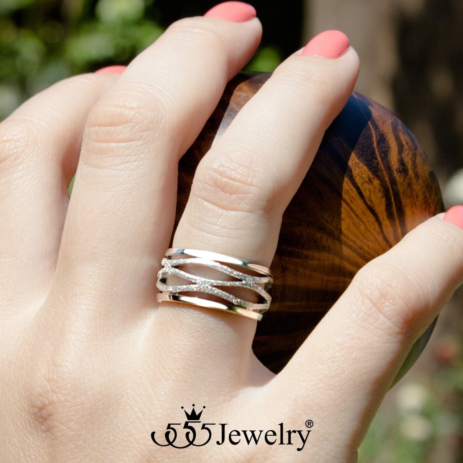image:image555Jewelry Stainless Steel Sparkly Patterned Ring for Women Glittering Sandblast Texture Female RingSilver