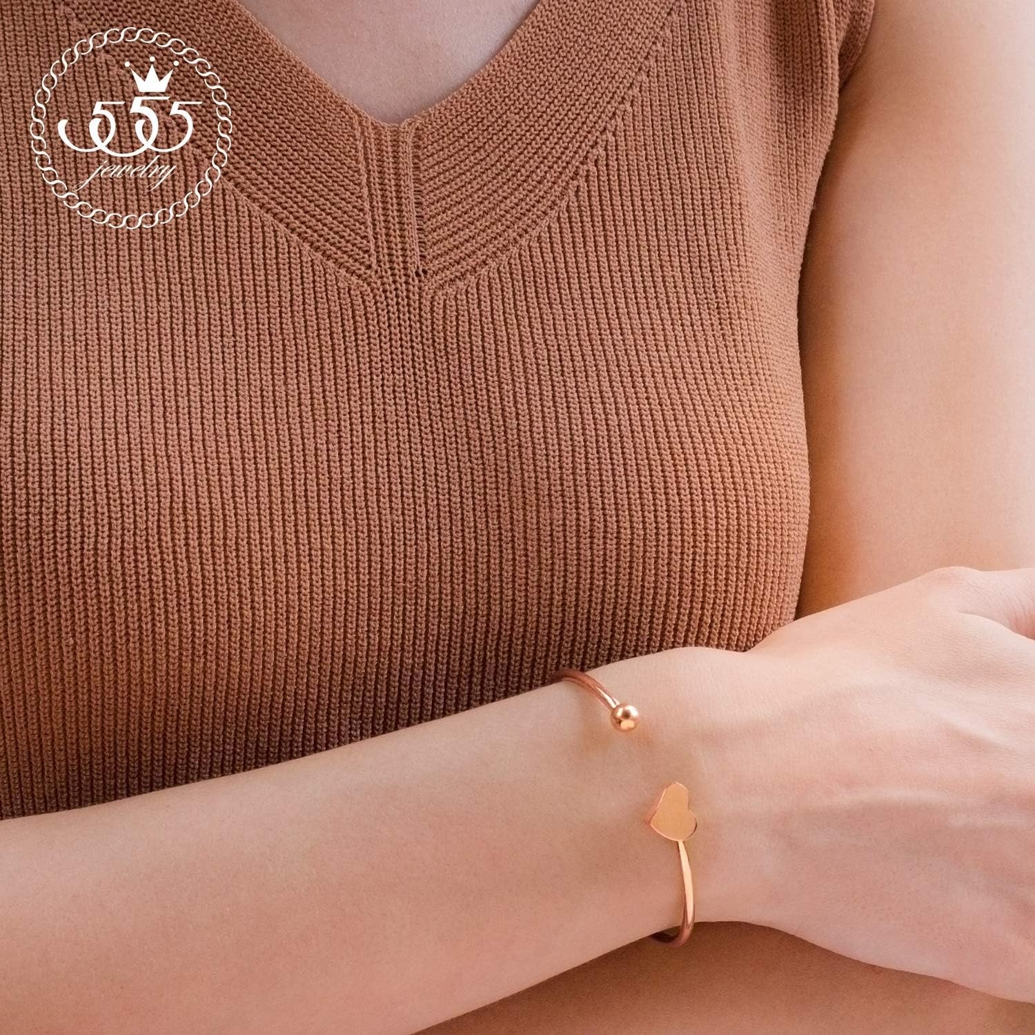 image:image555Jewelry Stainless Steel Womens Cute Love Tiny Heart Open Cuff Bangle Bracelet HypoallergenicPink Rose Gold