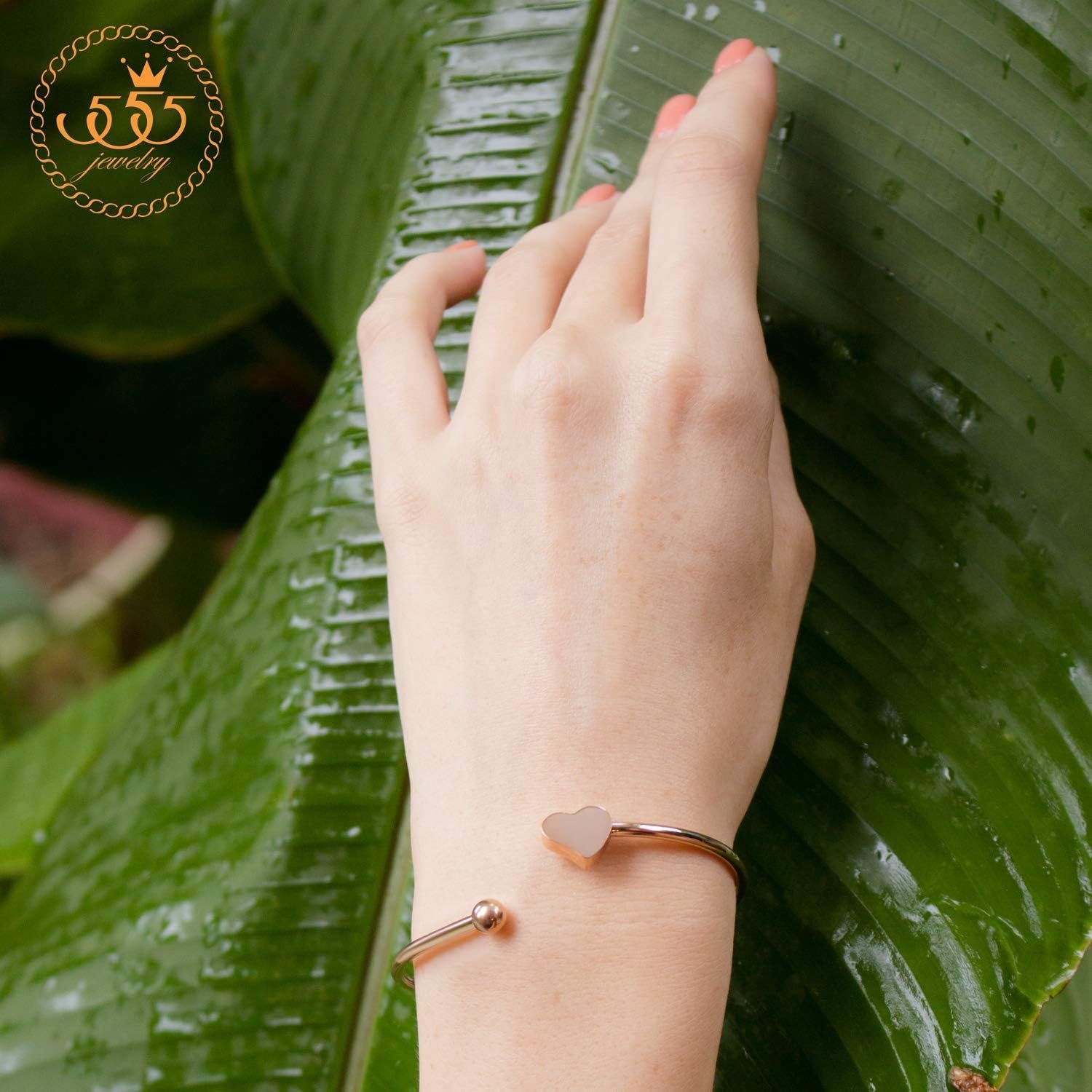 image:image555Jewelry Stainless Steel Womens Cute Love Tiny Heart Open Cuff Bangle Bracelet HypoallergenicPink Rose Gold