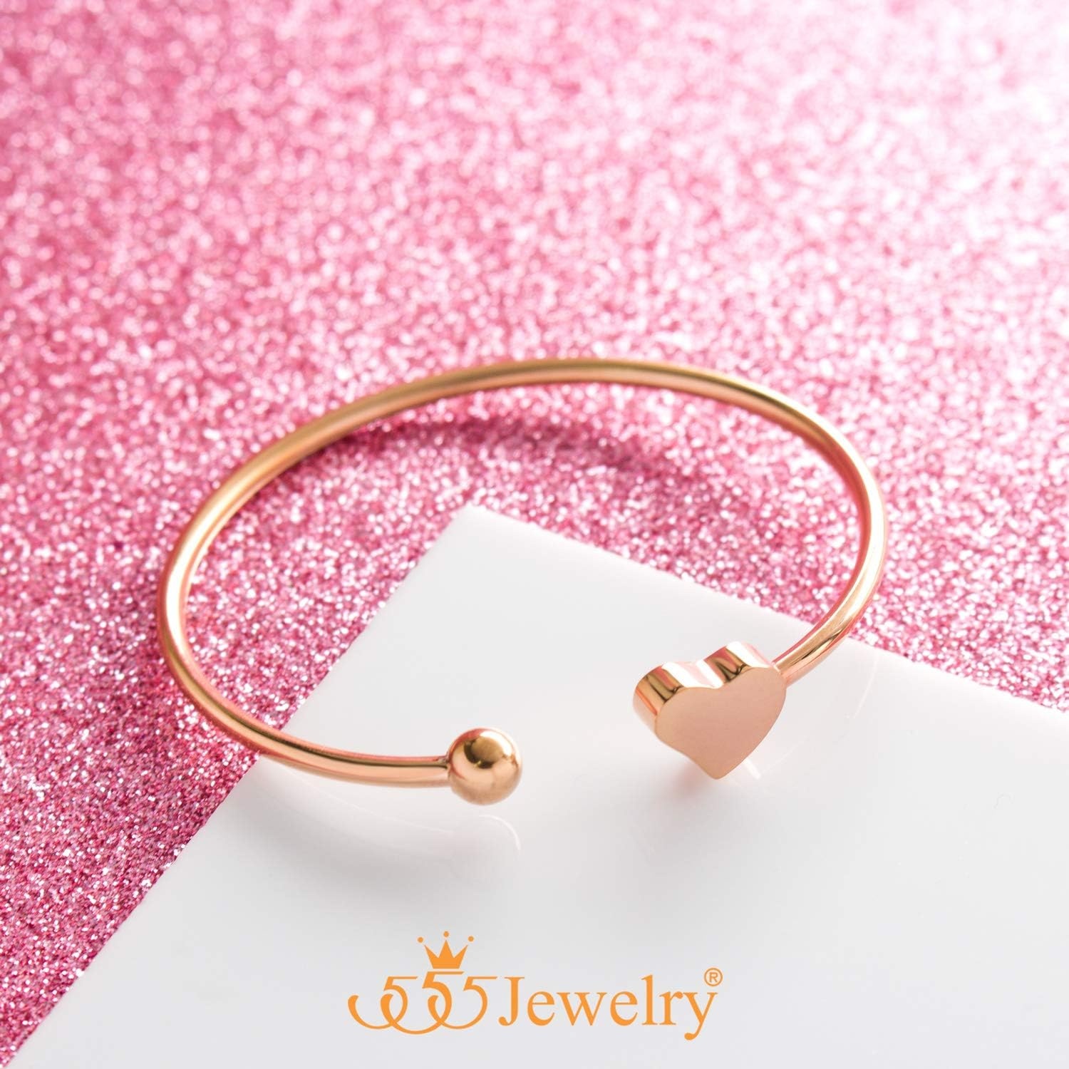 image:image555Jewelry Stainless Steel Womens Cute Love Tiny Heart Open Cuff Bangle Bracelet HypoallergenicPink Rose Gold