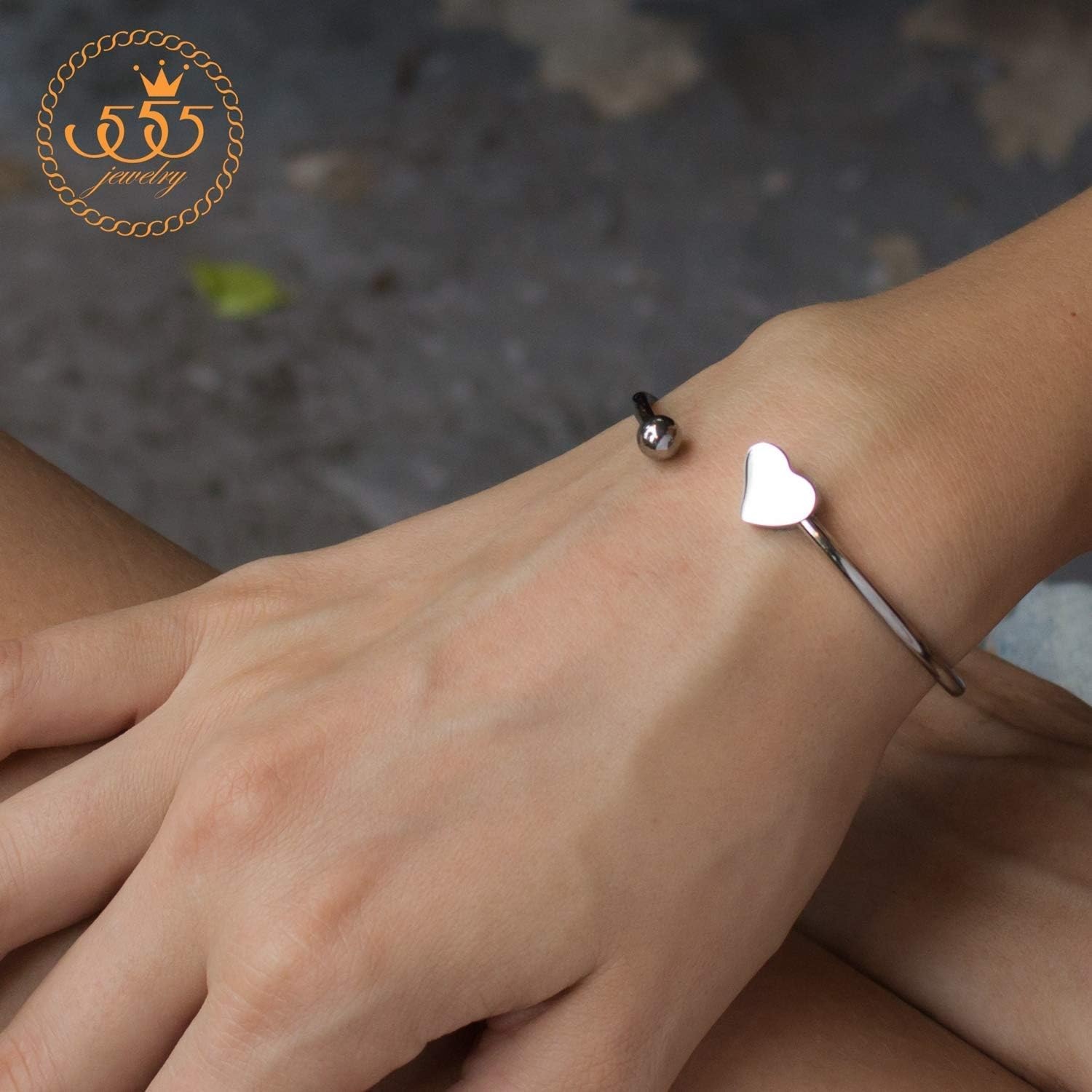 image:image555Jewelry Stainless Steel Womens Cute Love Tiny Heart Open Cuff Bangle Bracelet HypoallergenicSilver