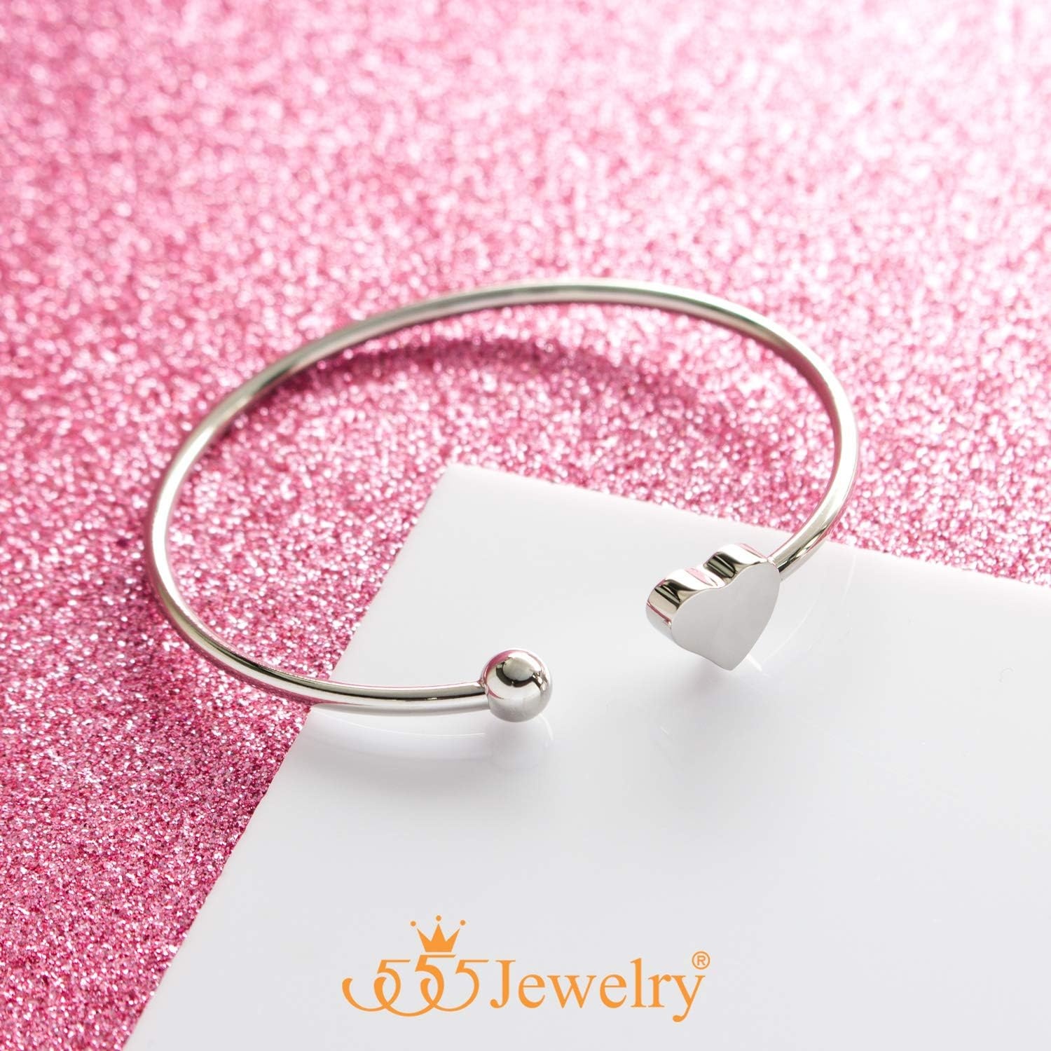 image:image555Jewelry Stainless Steel Womens Cute Love Tiny Heart Open Cuff Bangle Bracelet HypoallergenicSilver