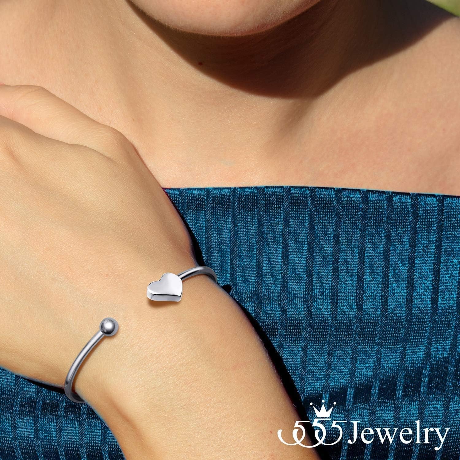 image:image555Jewelry Stainless Steel Womens Cute Love Tiny Heart Open Cuff Bangle Bracelet HypoallergenicSilver