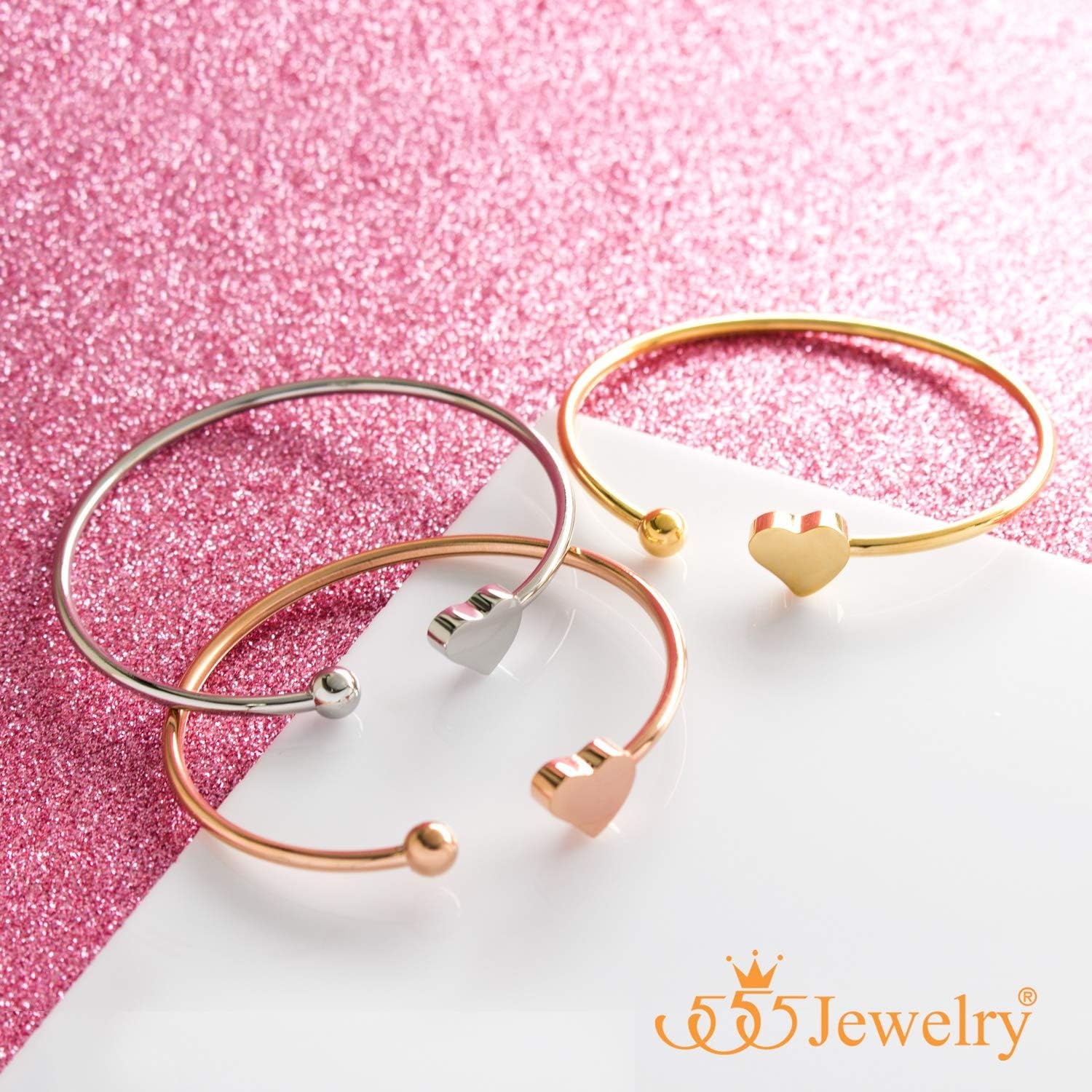 image:image555Jewelry Stainless Steel Womens Cute Love Tiny Heart Open Cuff Bangle Bracelet HypoallergenicSilver