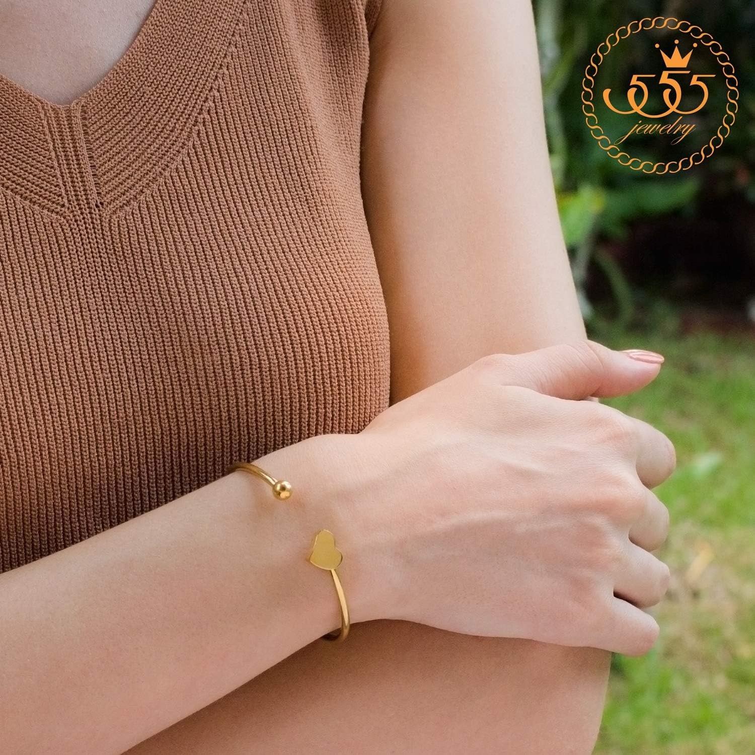 image:image555Jewelry Stainless Steel Womens Cute Love Tiny Heart Open Cuff Bangle Bracelet HypoallergenicYellow Gold