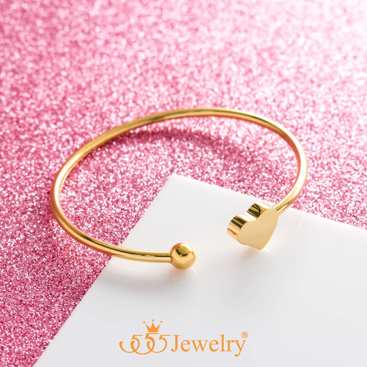 image:image555Jewelry Stainless Steel Womens Cute Love Tiny Heart Open Cuff Bangle Bracelet HypoallergenicYellow Gold