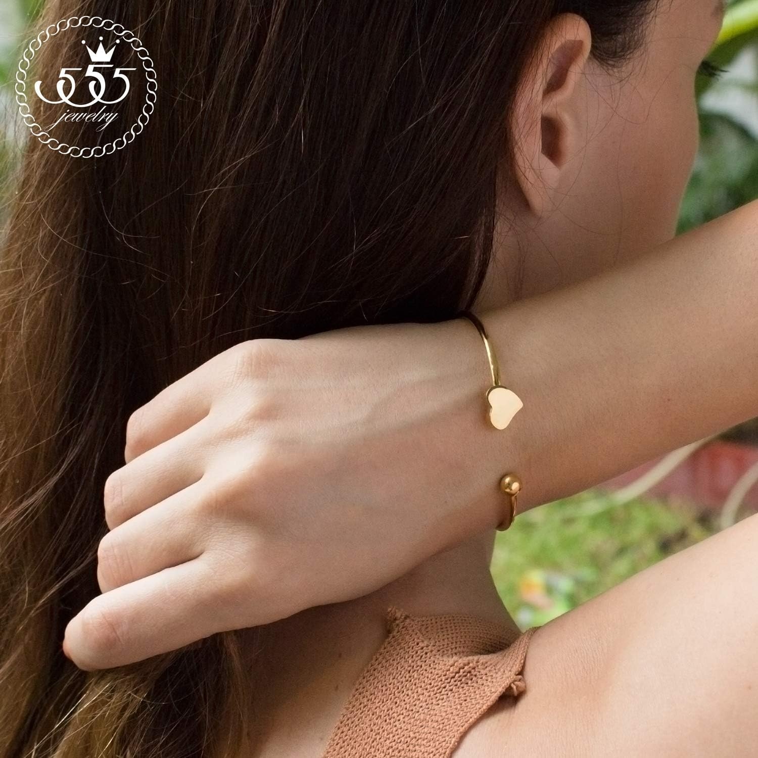 image:image555Jewelry Stainless Steel Womens Cute Love Tiny Heart Open Cuff Bangle Bracelet HypoallergenicYellow Gold