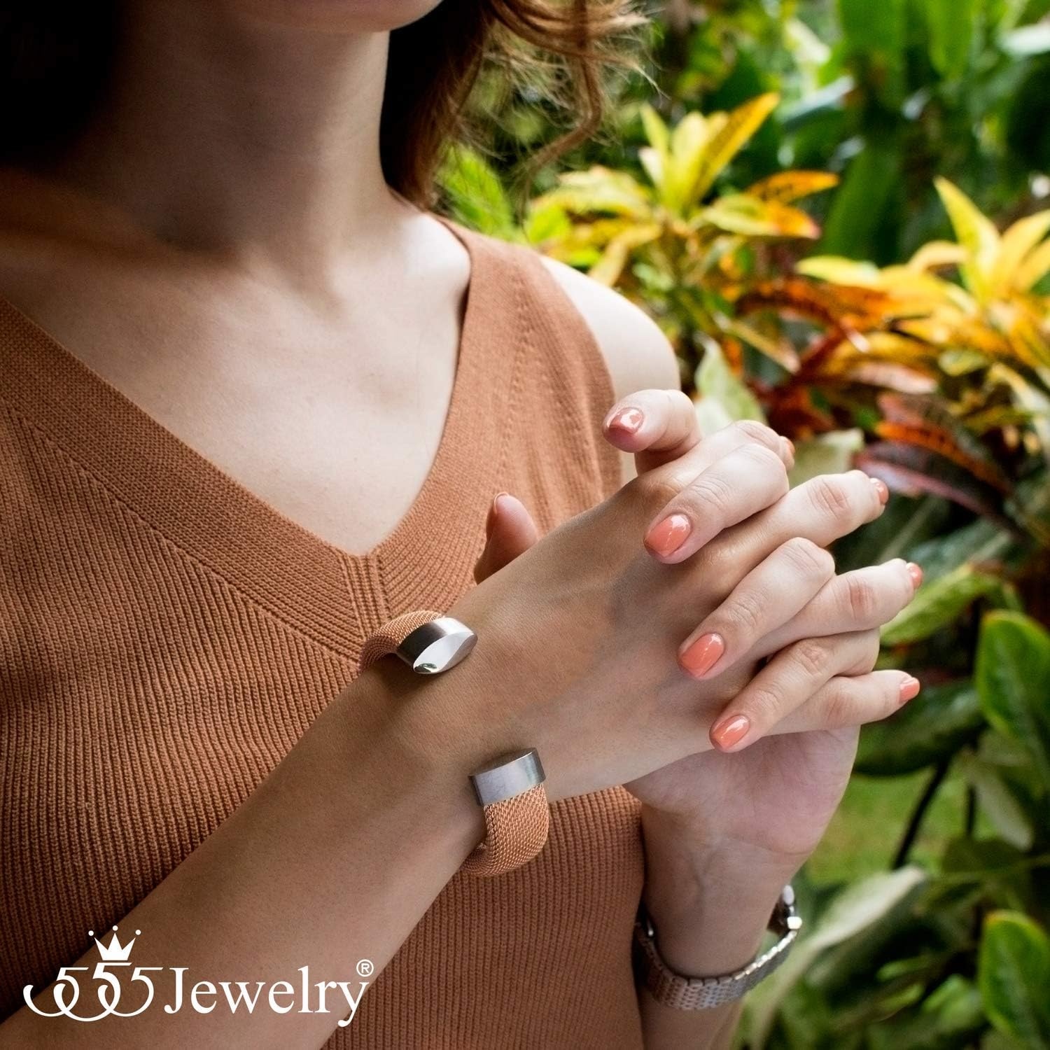image:image555Jewelry Stainless Steel Womens Trendy Mesh Wrap Open Cuff Bangle BraceletPink Rose Gold