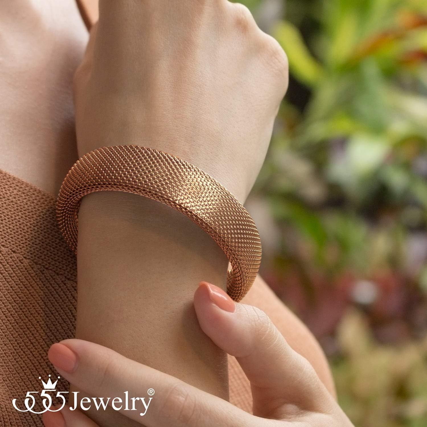 image:image555Jewelry Stainless Steel Womens Trendy Mesh Wrap Open Cuff Bangle BraceletPink Rose Gold