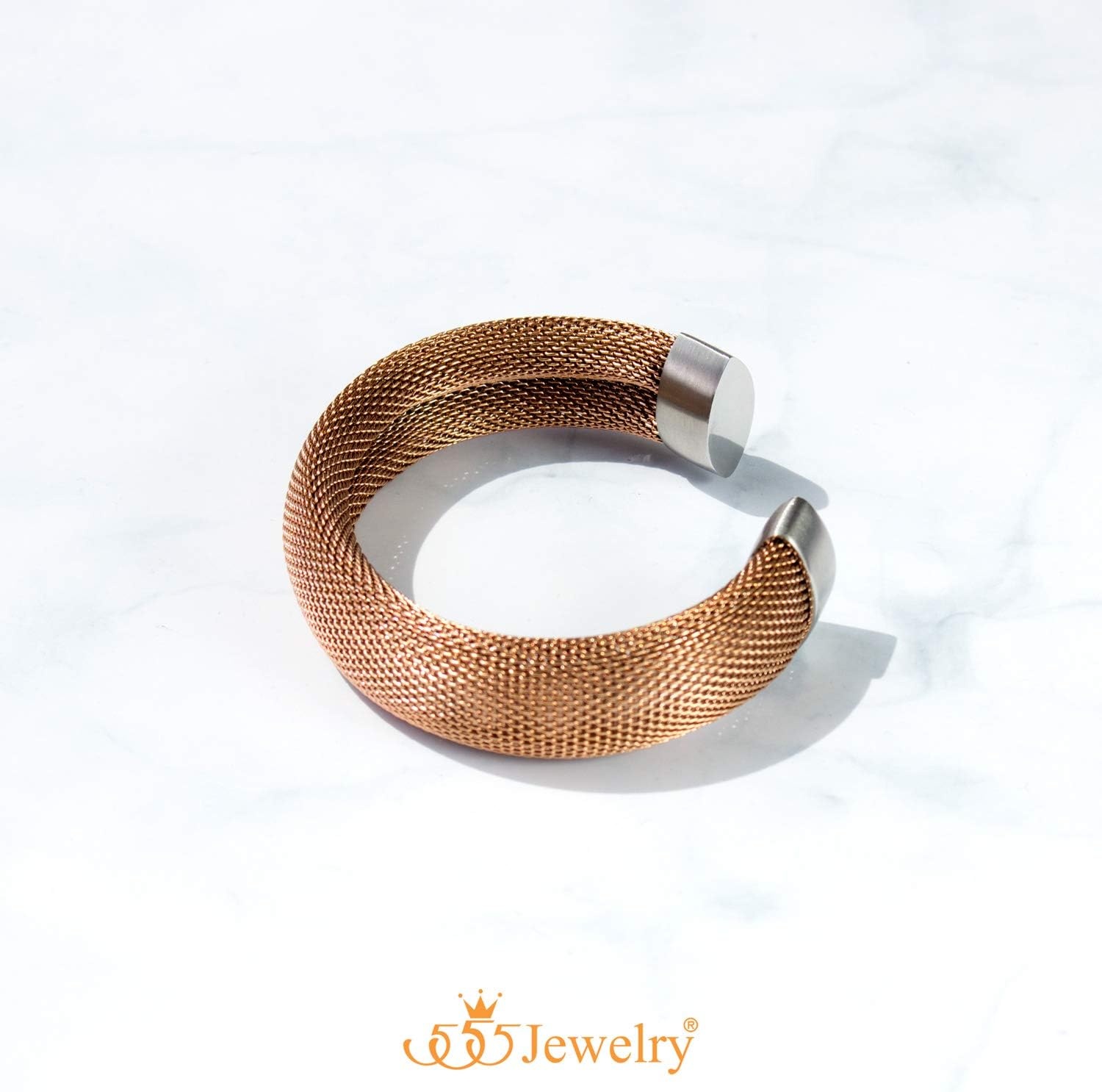 image:image555Jewelry Stainless Steel Womens Trendy Mesh Wrap Open Cuff Bangle BraceletPink Rose Gold