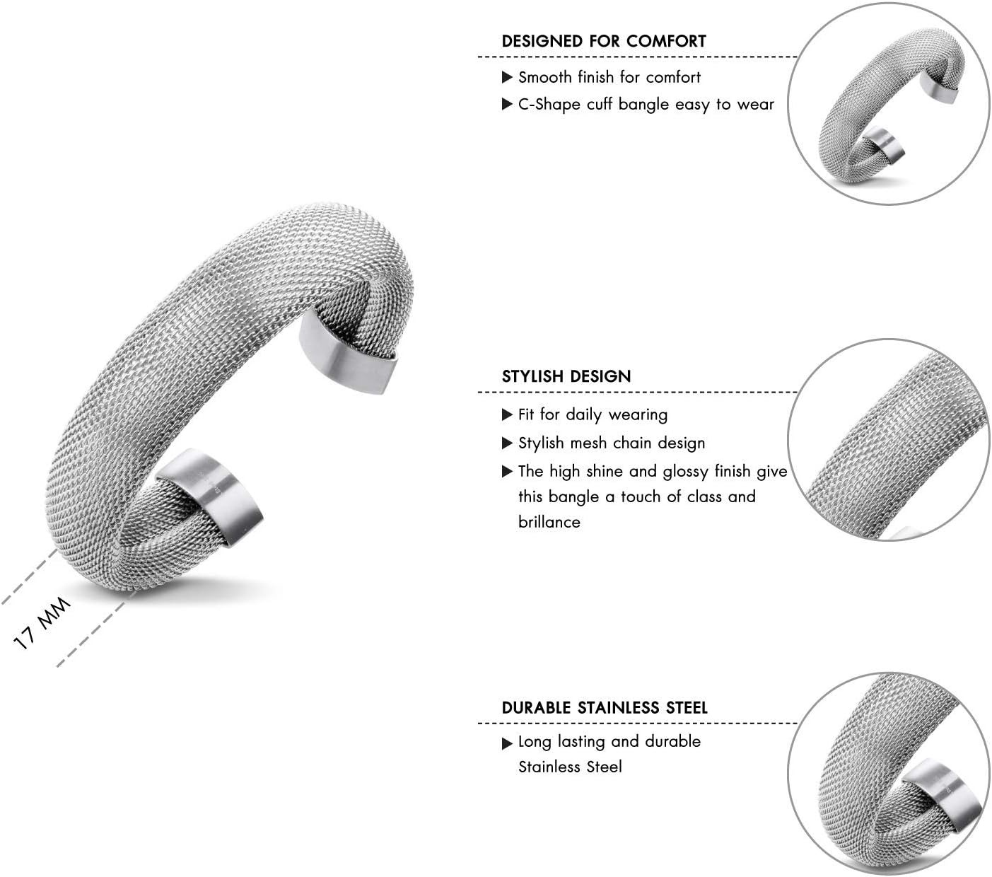 image:image555Jewelry Stainless Steel Womens Trendy Mesh Wrap Open Cuff Bangle BraceletSilver