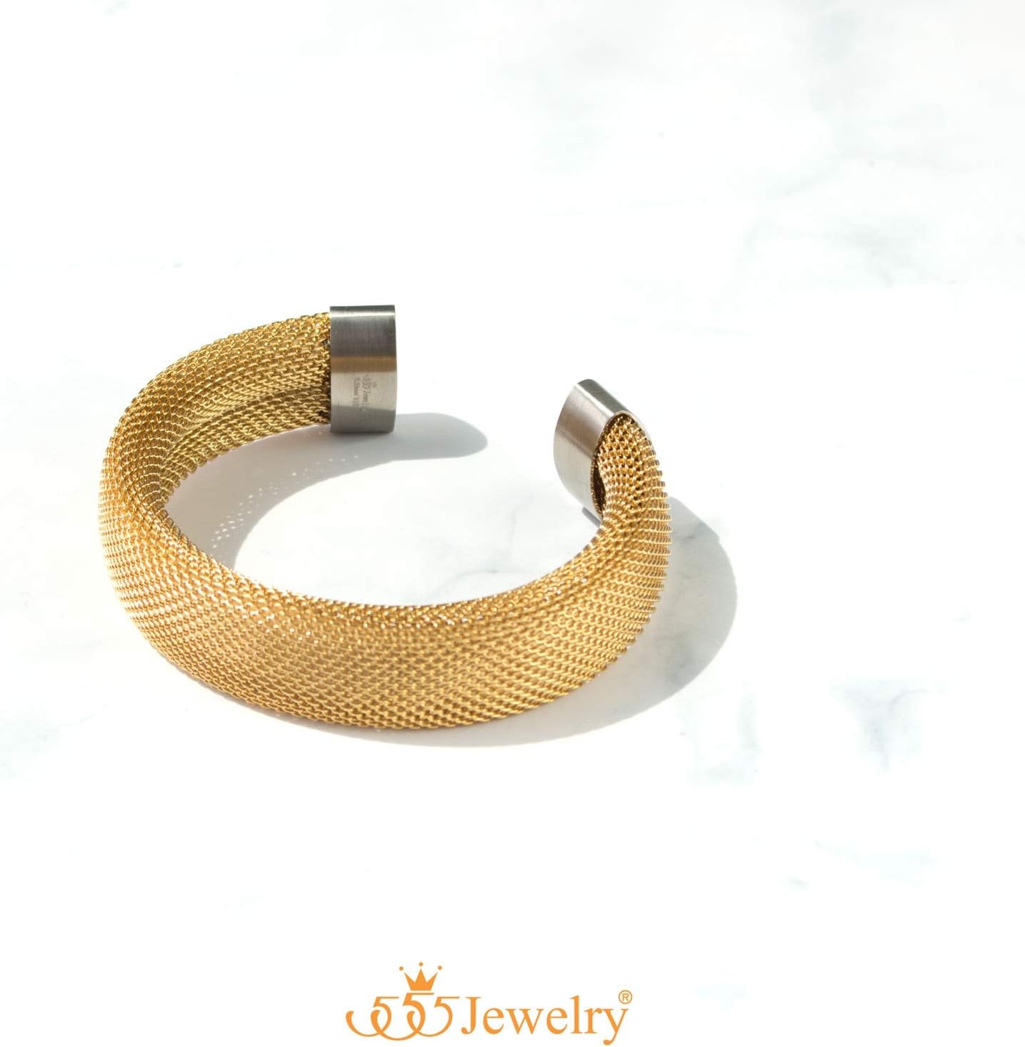 image:image555Jewelry Stainless Steel Womens Trendy Mesh Wrap Open Cuff Bangle BraceletYellow Gold