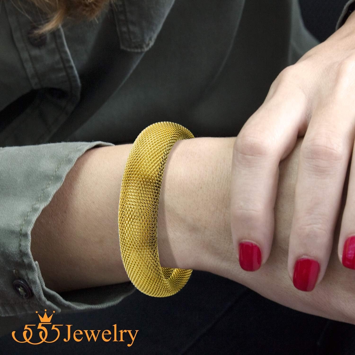 image:image555Jewelry Stainless Steel Womens Trendy Mesh Wrap Open Cuff Bangle BraceletYellow Gold
