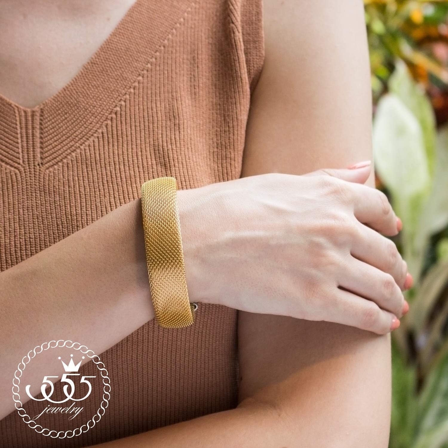 image:image555Jewelry Stainless Steel Womens Trendy Mesh Wrap Open Cuff Bangle BraceletYellow Gold