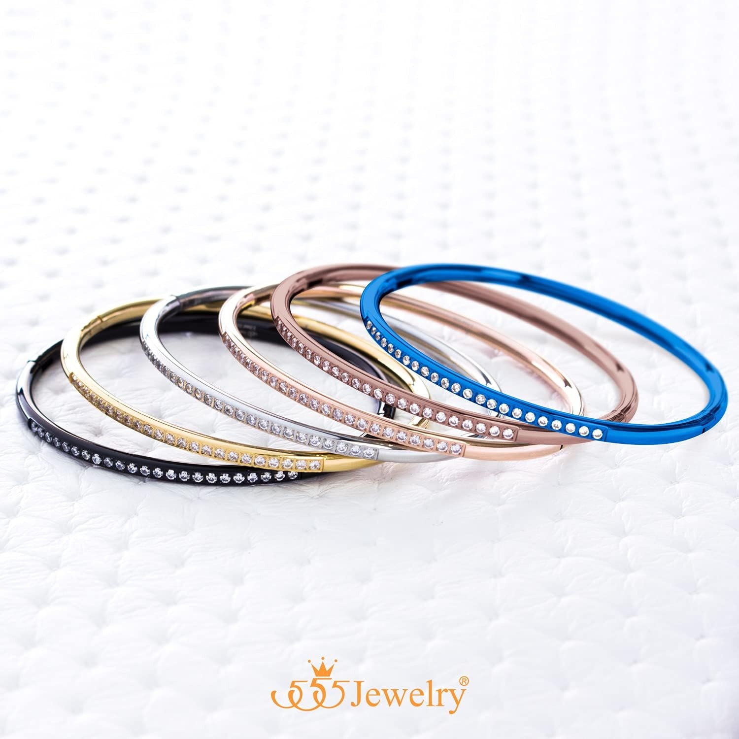 image:image555Jewelry Stainless Steel amp CZ Hinged Oval Cuff Bangle Bracelet for WomenBlue
