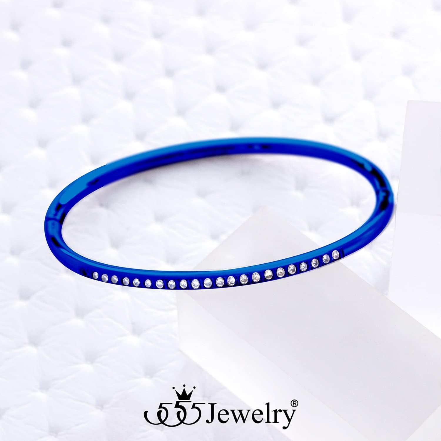 image:image555Jewelry Stainless Steel amp CZ Hinged Oval Cuff Bangle Bracelet for WomenBlue
