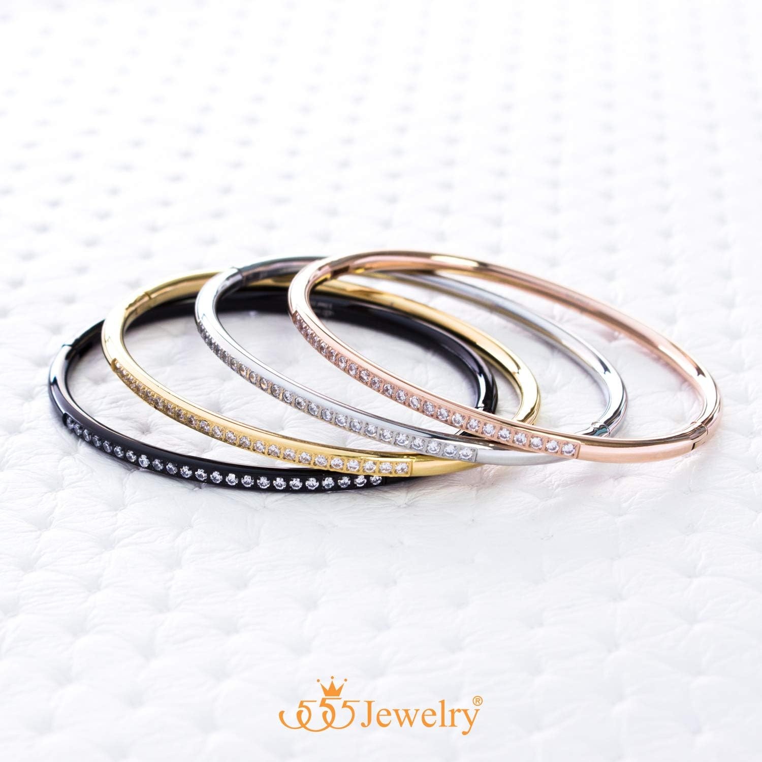 image:image555Jewelry Stainless Steel amp CZ Hinged Oval Cuff Bangle Bracelet for WomenGold