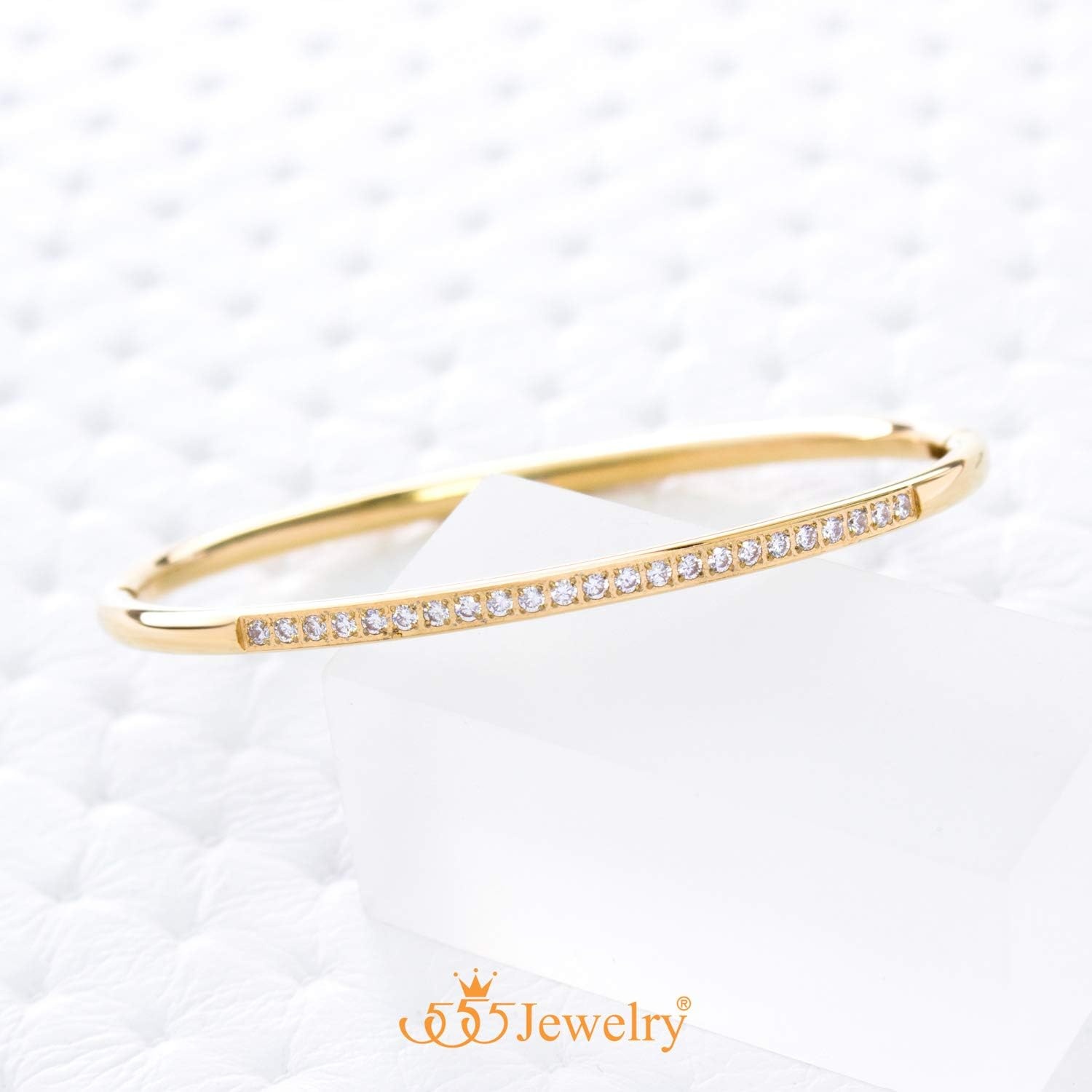 image:image555Jewelry Stainless Steel amp CZ Hinged Oval Cuff Bangle Bracelet for WomenGold