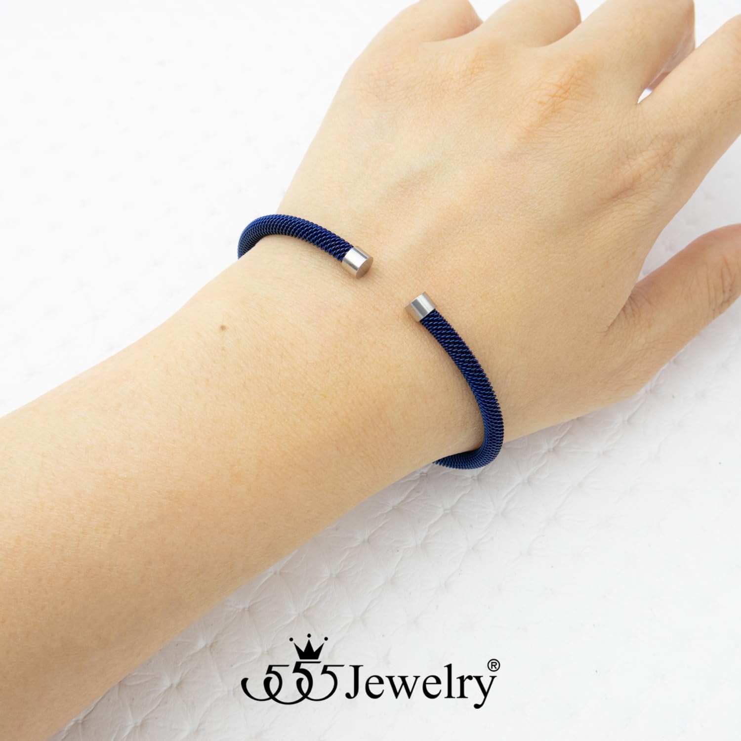 image:image555Jewelry Unisex Stainless Steel Mesh Open Cuff Bangle Bracelet for Men amp WomenBlueSilver Style 4