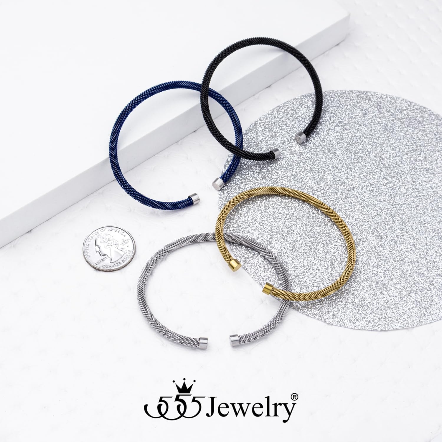 image:image555Jewelry Unisex Stainless Steel Mesh Open Cuff Bangle Bracelet for Men amp WomenBlueSilver Style 4