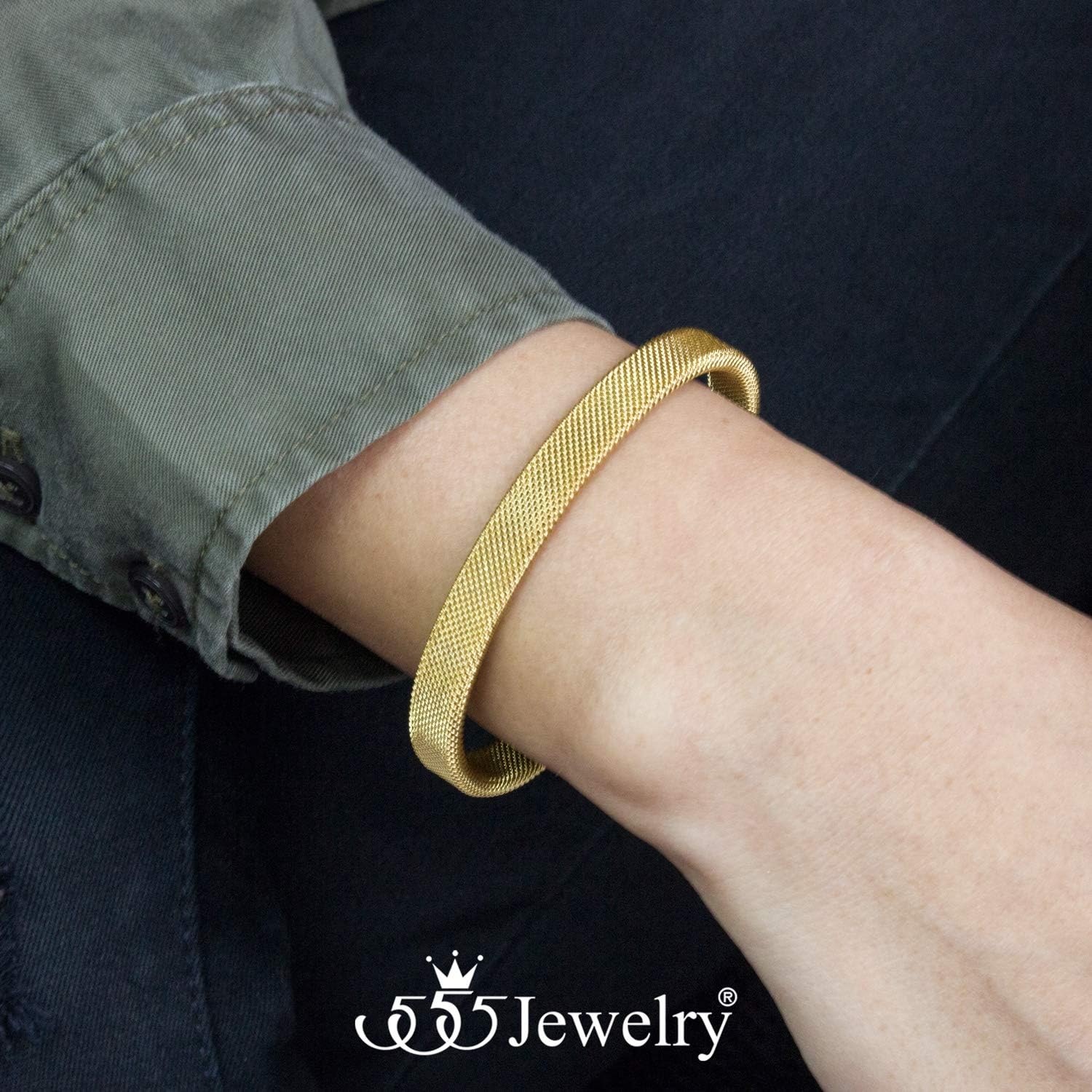 image:image555Jewelry Unisex Stainless Steel Mesh Open Cuff Bangle Bracelet for Men amp WomenGold