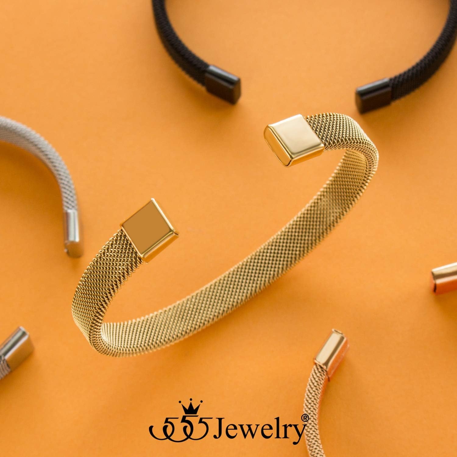 image:image555Jewelry Unisex Stainless Steel Mesh Open Cuff Bangle Bracelet for Men amp WomenGold