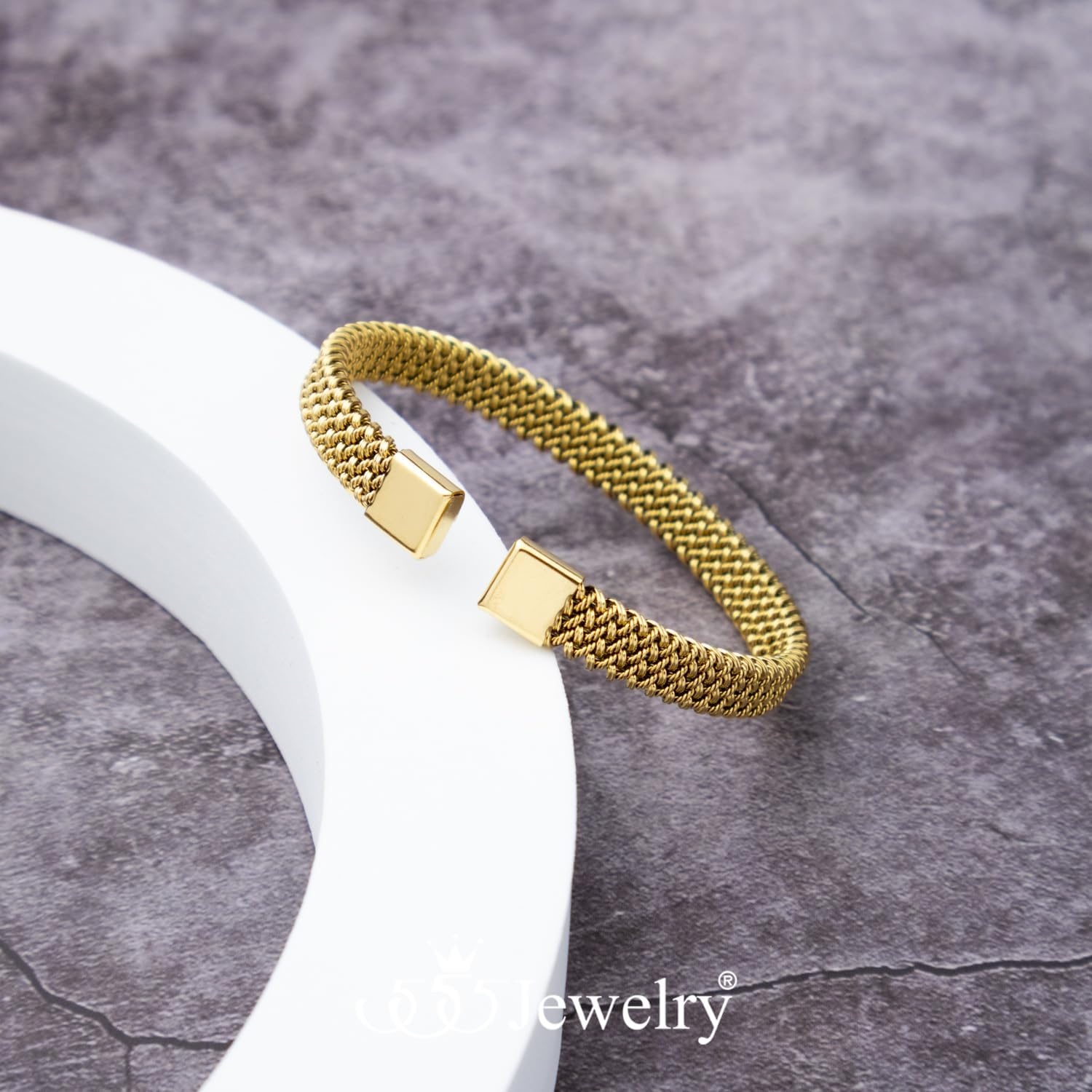 image:image555Jewelry Unisex Stainless Steel Mesh Open Cuff Bangle Bracelet for Men amp WomenGold Style 3