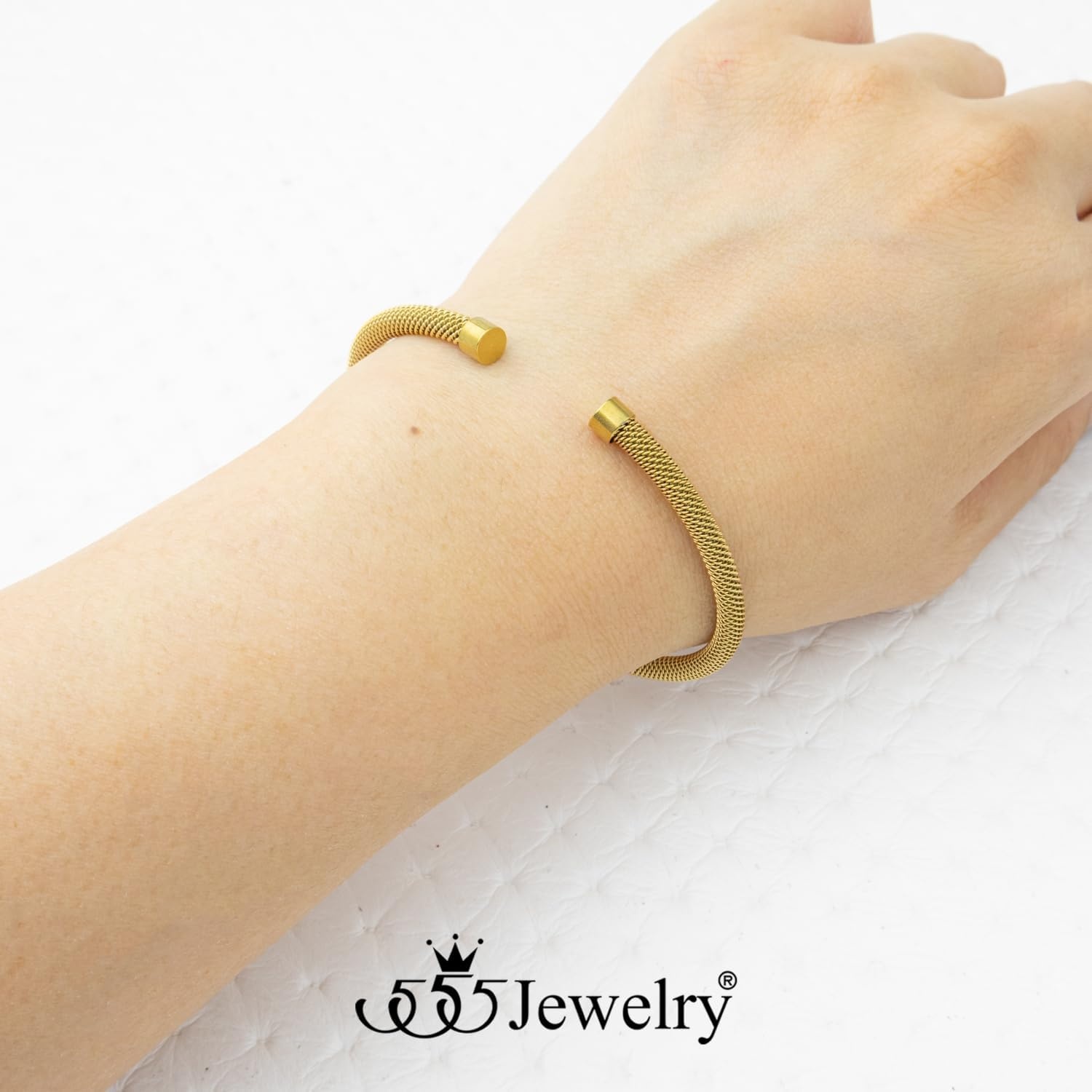 image:image555Jewelry Unisex Stainless Steel Mesh Open Cuff Bangle Bracelet for Men amp WomenGold Style 4