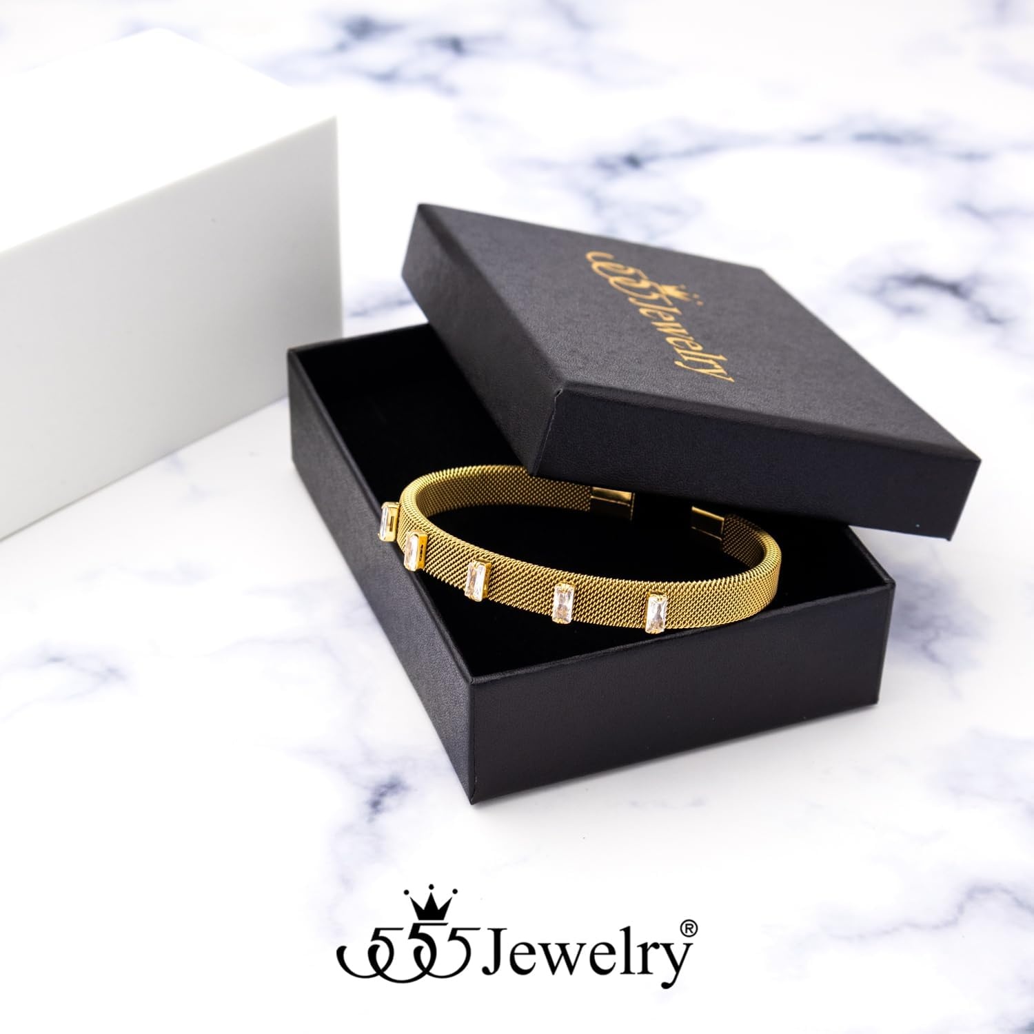 image:image555Jewelry Unisex Stainless Steel Mesh Open Cuff Bangle Bracelet for Men amp WomenGoldCZ